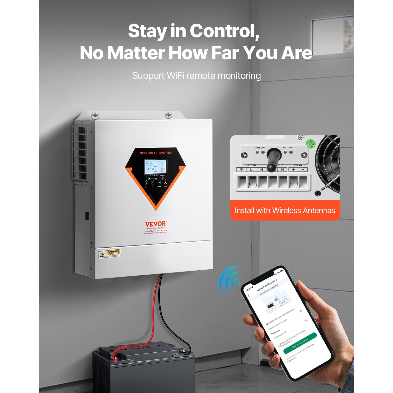 Onduleur solaire hybride VEVOR 3000&nbsp;W, chargeur onduleur continu-alternatif à onde sinusoïdale pure, 24&nbsp;V c.c. à 110/120 V c.a., contrôleur