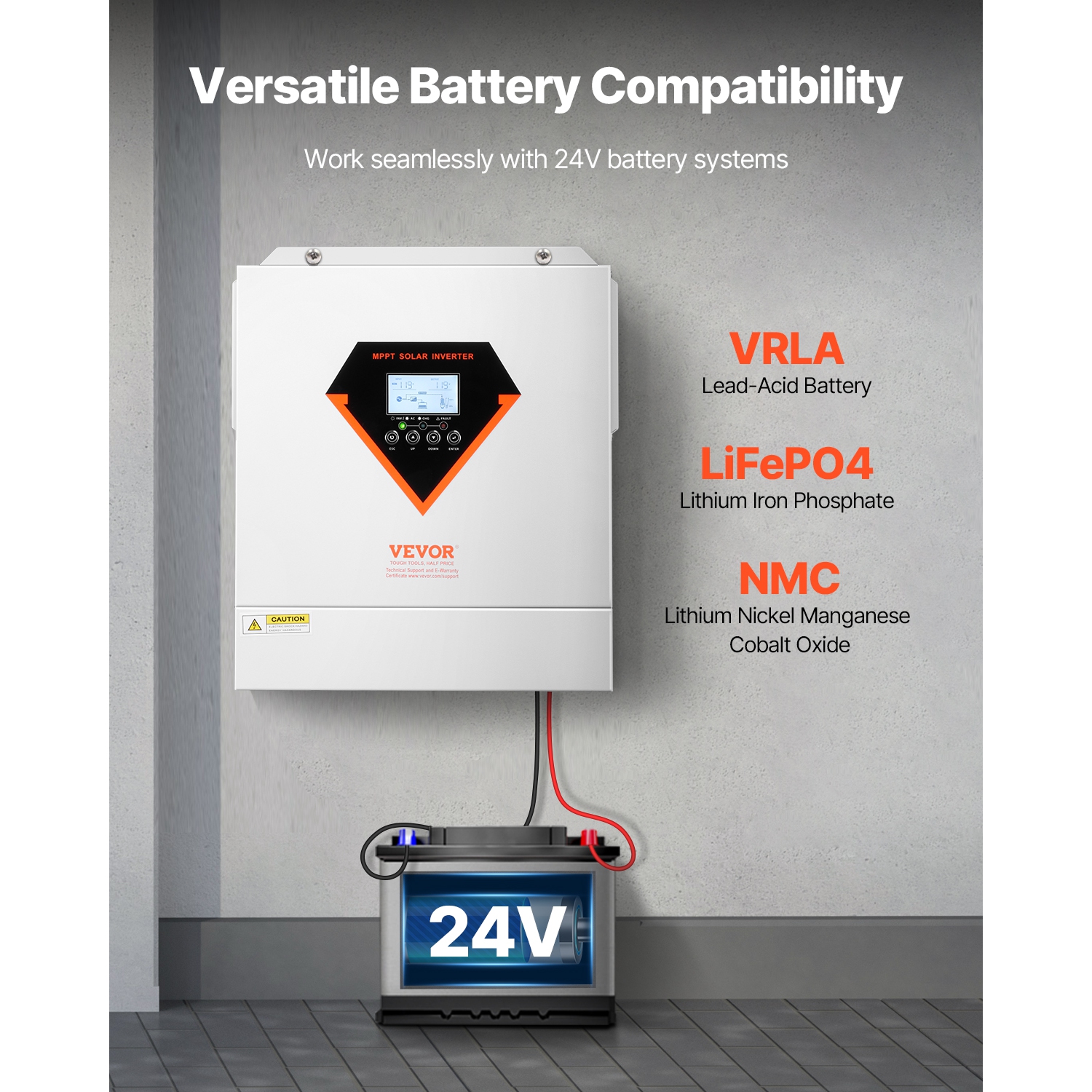 Onduleur solaire hybride VEVOR 3000&nbsp;W, chargeur onduleur continu-alternatif à onde sinusoïdale pure, 24&nbsp;V c.c. à 110/120 V c.a., contrôleur