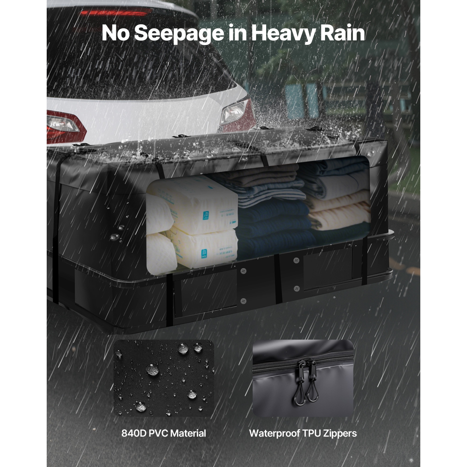 VEVOR 59.84 x 23.9 x 24.02 in Hitch Cargo Carrier Bag, Waterproof 840D PVC,, Heavy Duty Cargo Bag for Truck Bed Storage with 8 Reinforced Straps