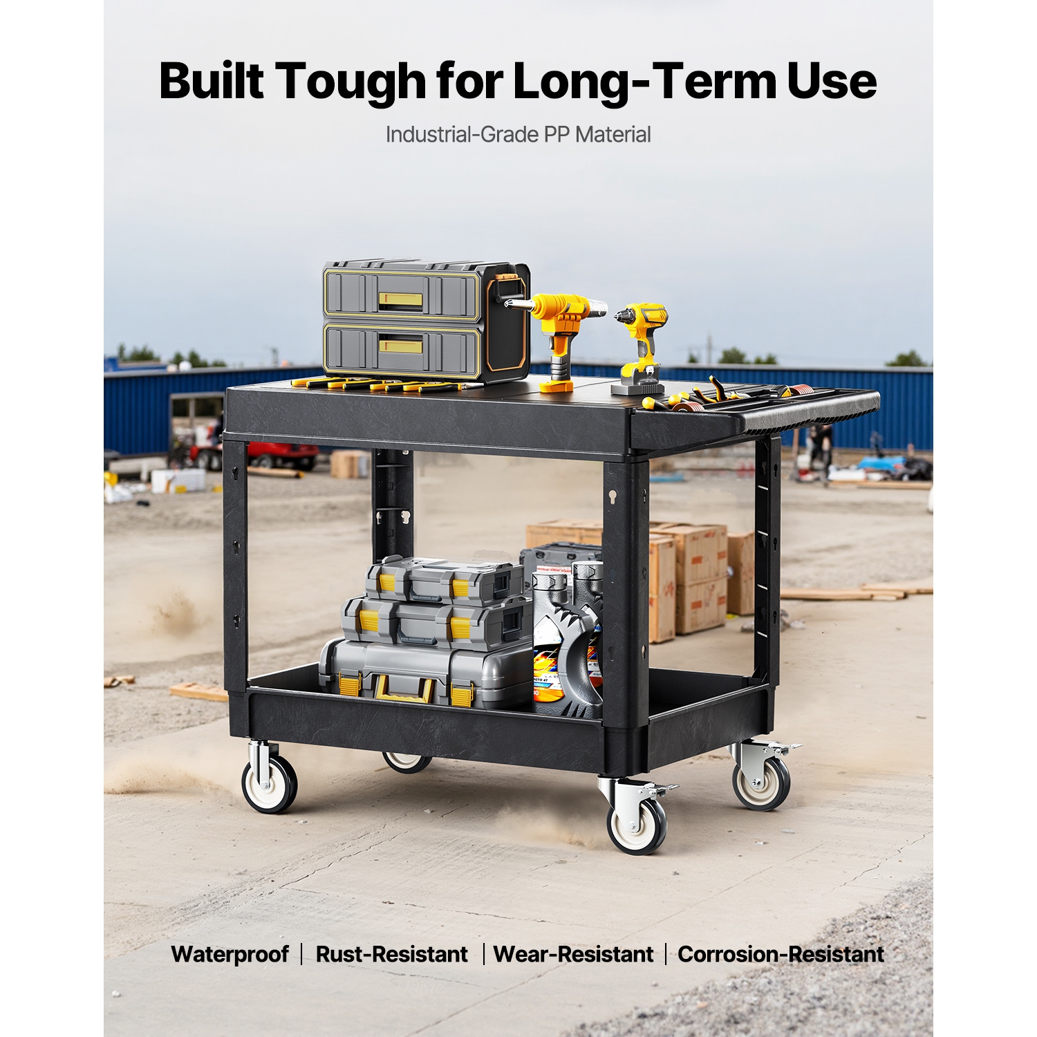 VEVOR 37 x 25.4-inch Utility Cart, 550 lbs Load Capacity, Service Cart, Two-Shelf Heavy Duty Plastic Utility Cart with 360° Swivel Wheels, Suitable