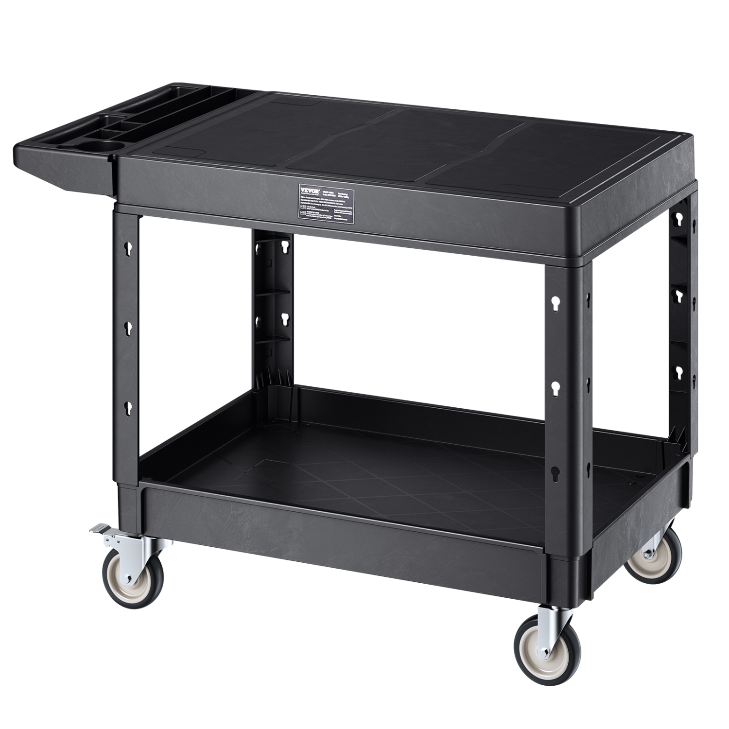 VEVOR 37 x 25.4-inch Utility Cart, 550 lbs Load Capacity, Service Cart, Two-Shelf Heavy Duty Plastic Utility Cart with 360° Swivel Wheels, Suitable