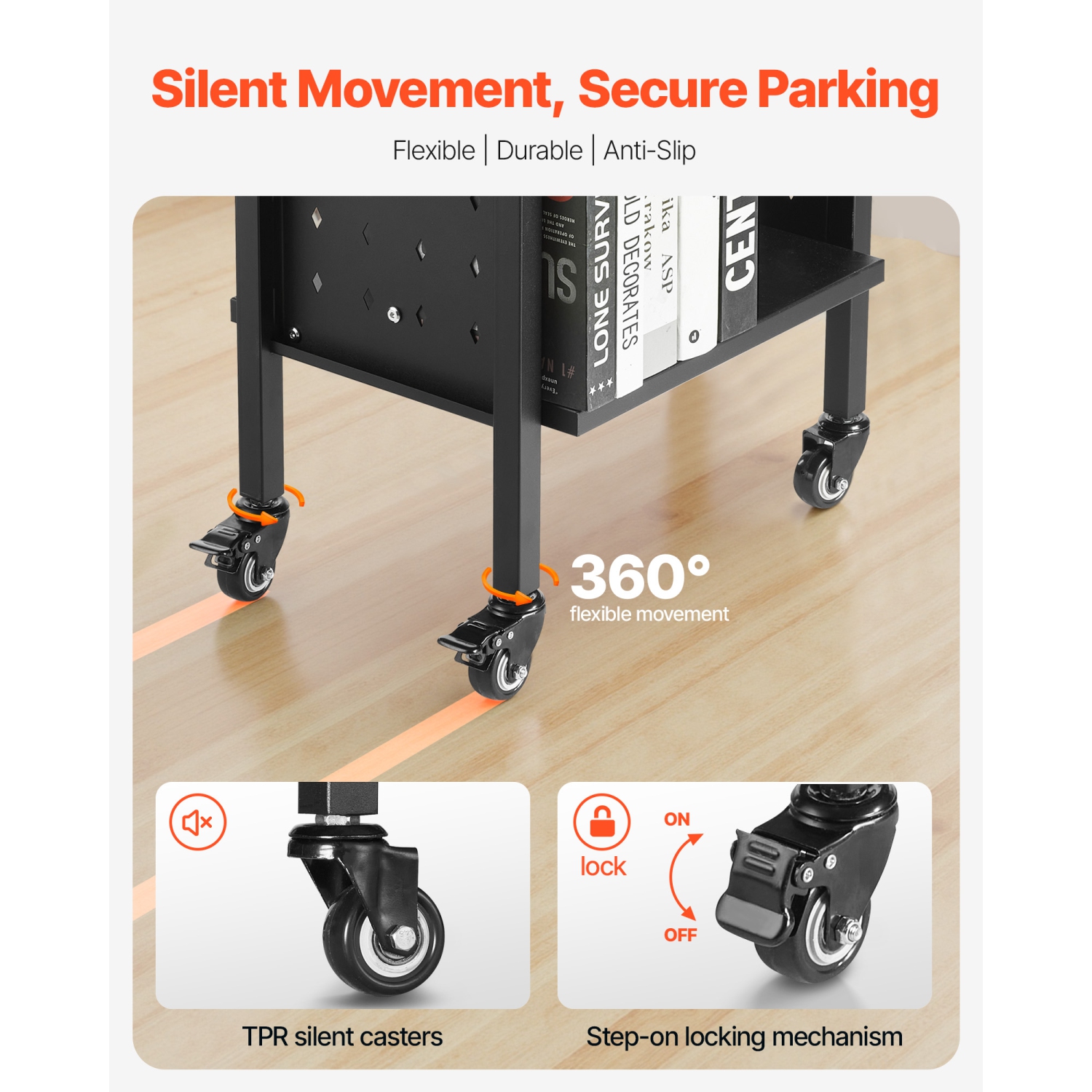 VEVOR 17.7 x 13.0 x 34.6-Inch Rolling Library Book Cart,150 lbs Capacity, Library Cart, Double Sided L-Shaped Shelves with 2-Inch Lockable Wheels,
