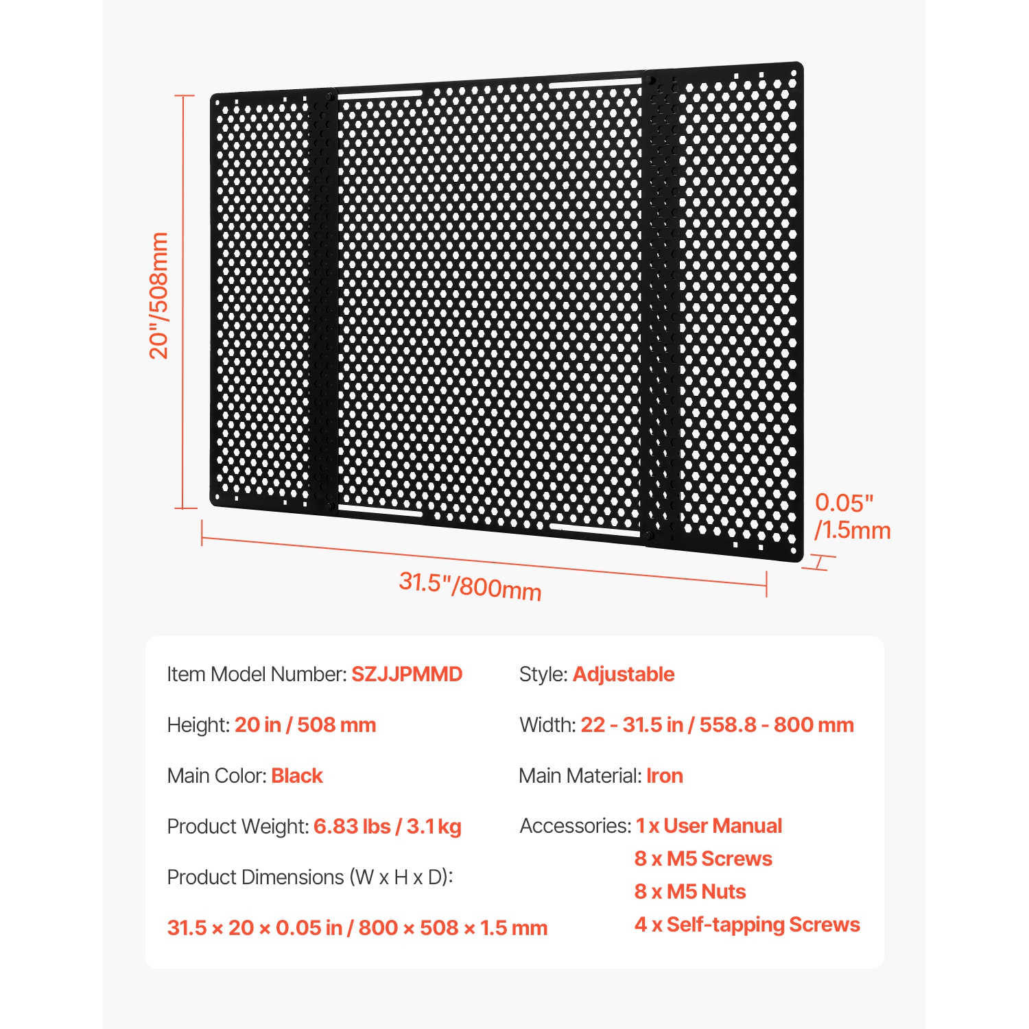 VEVOR 22 to 31.5inch RV Screen Door Protector,Adjustable Door Grille,Easy to Install, Reinforced Breathable Honeycomb Holes,Iron Camper RV Entry