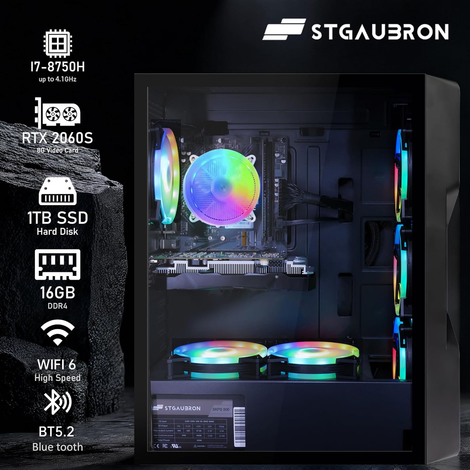 STGAubron Gaming PC Computer Desktop, Intel Core i7 8th up to 4.1GHz, GeForce RTX2060 Super 8G, 16G DDR4, 1T SSD, WIN11H
