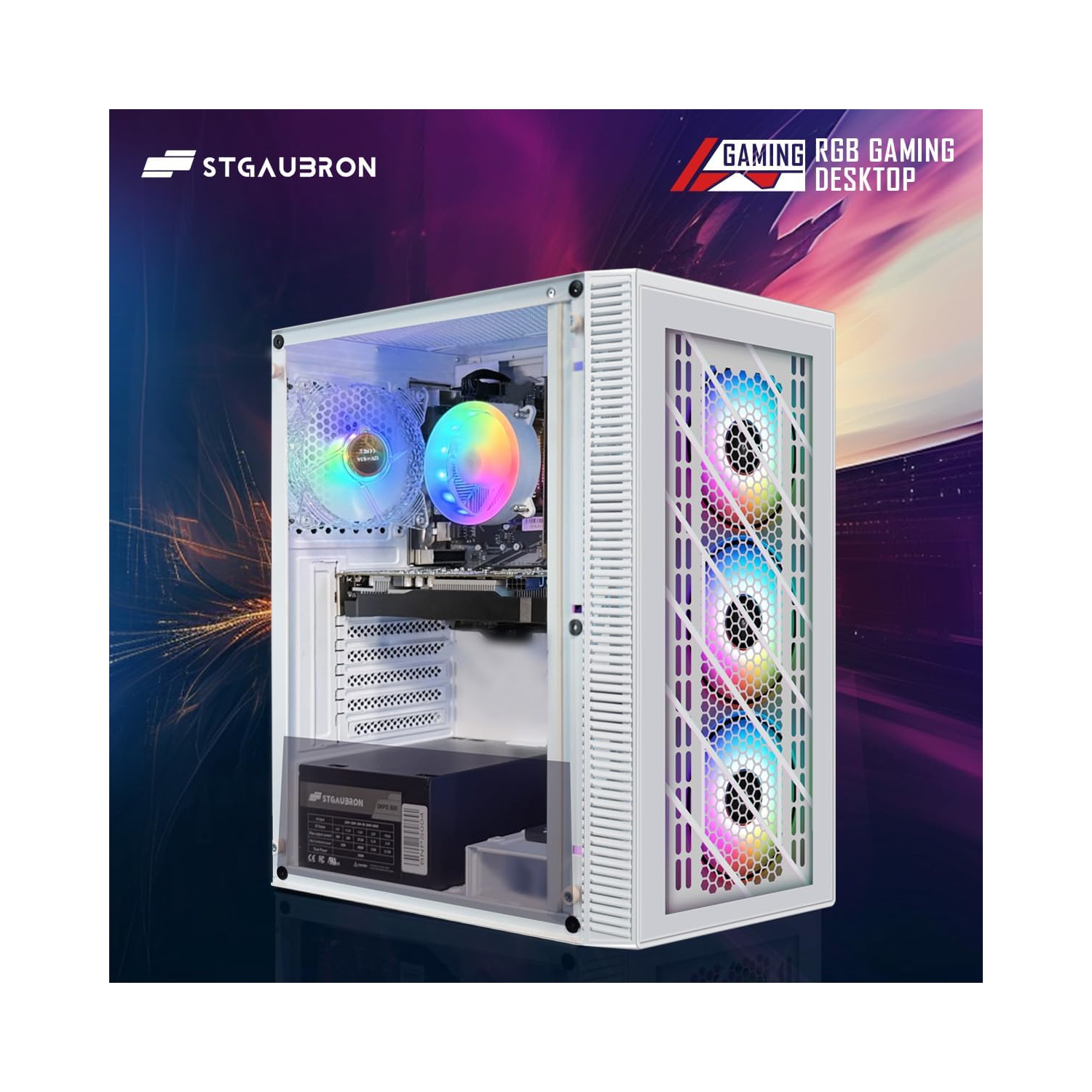 STGAubron Gaming Desktop PC, Intel Core i7 8th Gen up to 4.1GHz, GeForce GTX 1660 Super 6G, 16G DDR4 RAM, 1T SSD, WIN11H