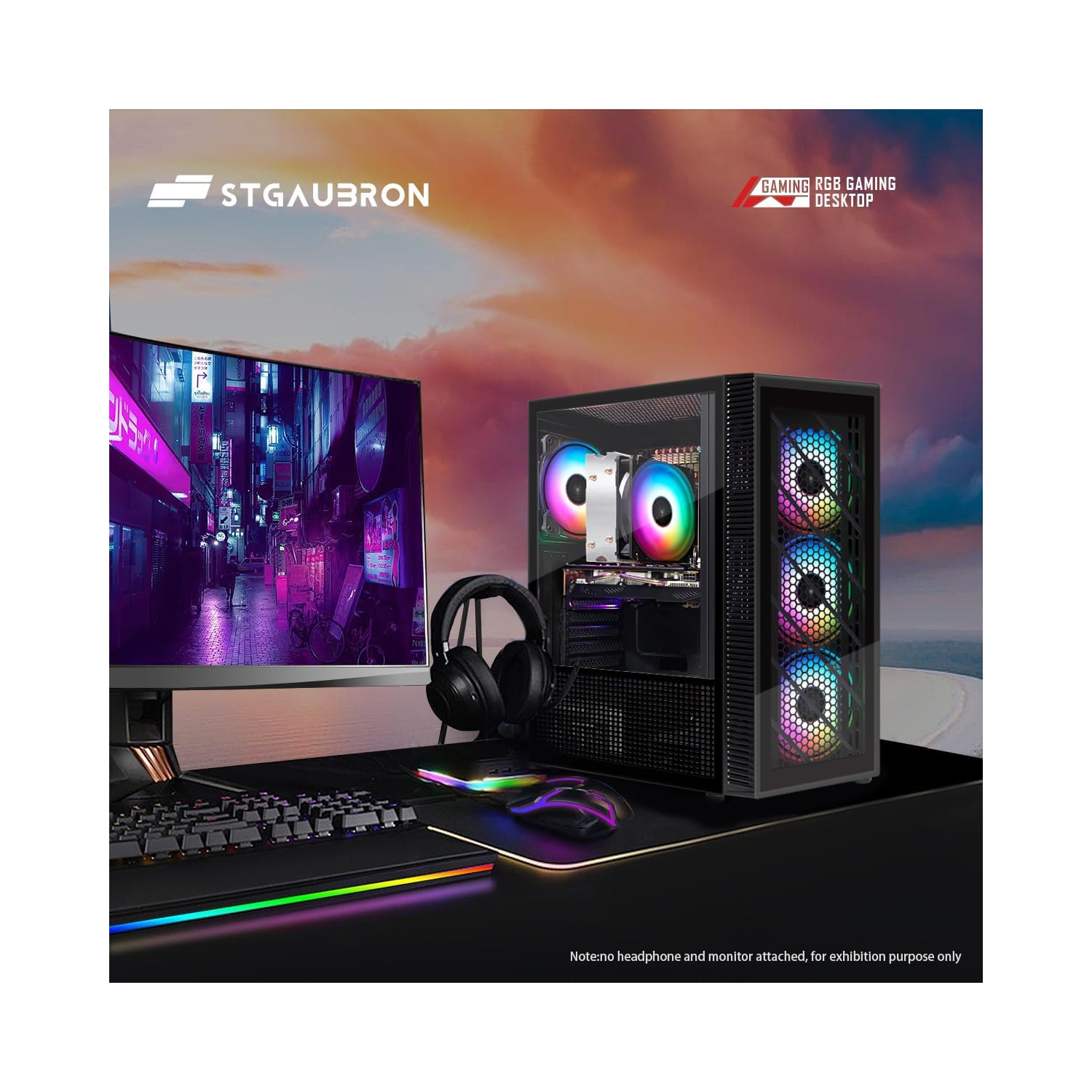 STGAubron Gaming PC Computer Desktop, AMD Ryzen 5 5500G up to 4.2G, Radeon RX 580 8G Graphics, 16G DDR4, 1TB SSD, WIN11H