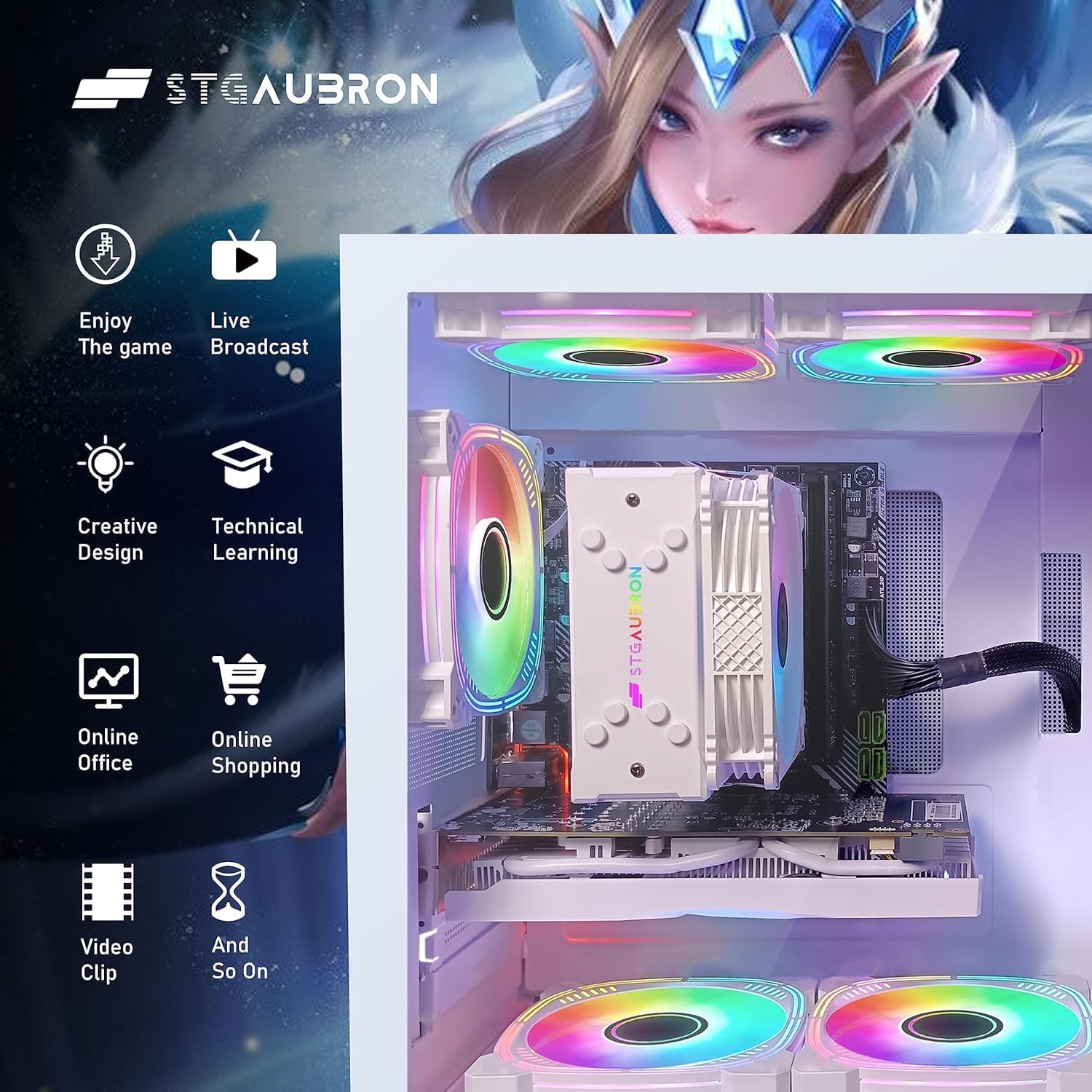 STGAubron Gaming Desktop PC, Intel Core i7-10700KF up to 5.1Ghz, GeForce RTX 2060 Super 8G, 16G DDR4 RAM, 1T SSD, W11H64