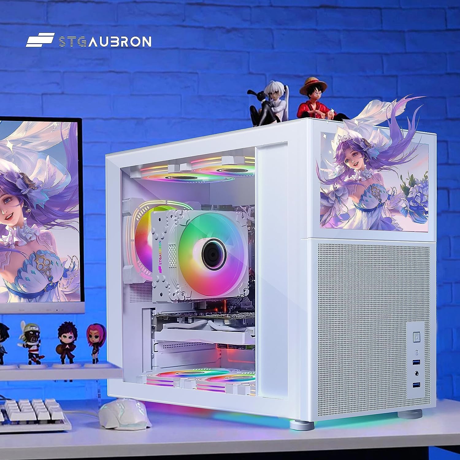 STGAubron Gaming Desktop PC, Intel Core i7-10700KF up to 5.1Ghz, GeForce RTX 2060 Super 8G, 16G DDR4 RAM, 1T SSD, W11H64