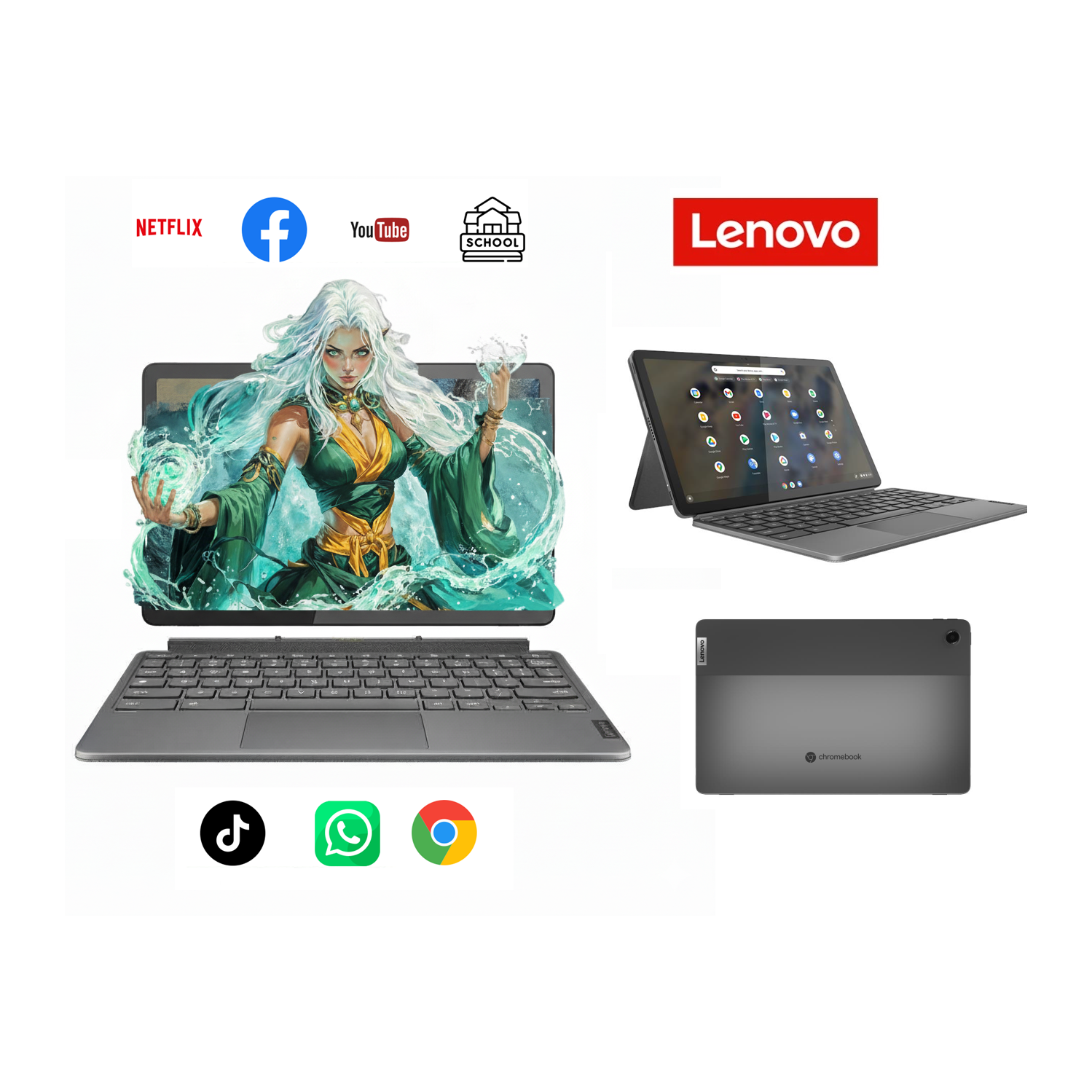 Open Box | Premium Lenovo Chromebook Duet 11" 2K Touch(2000*1200) | Convertible Laptop/Tablet & Detachable KB | Large 128GB Storage | Fast Octa-Core