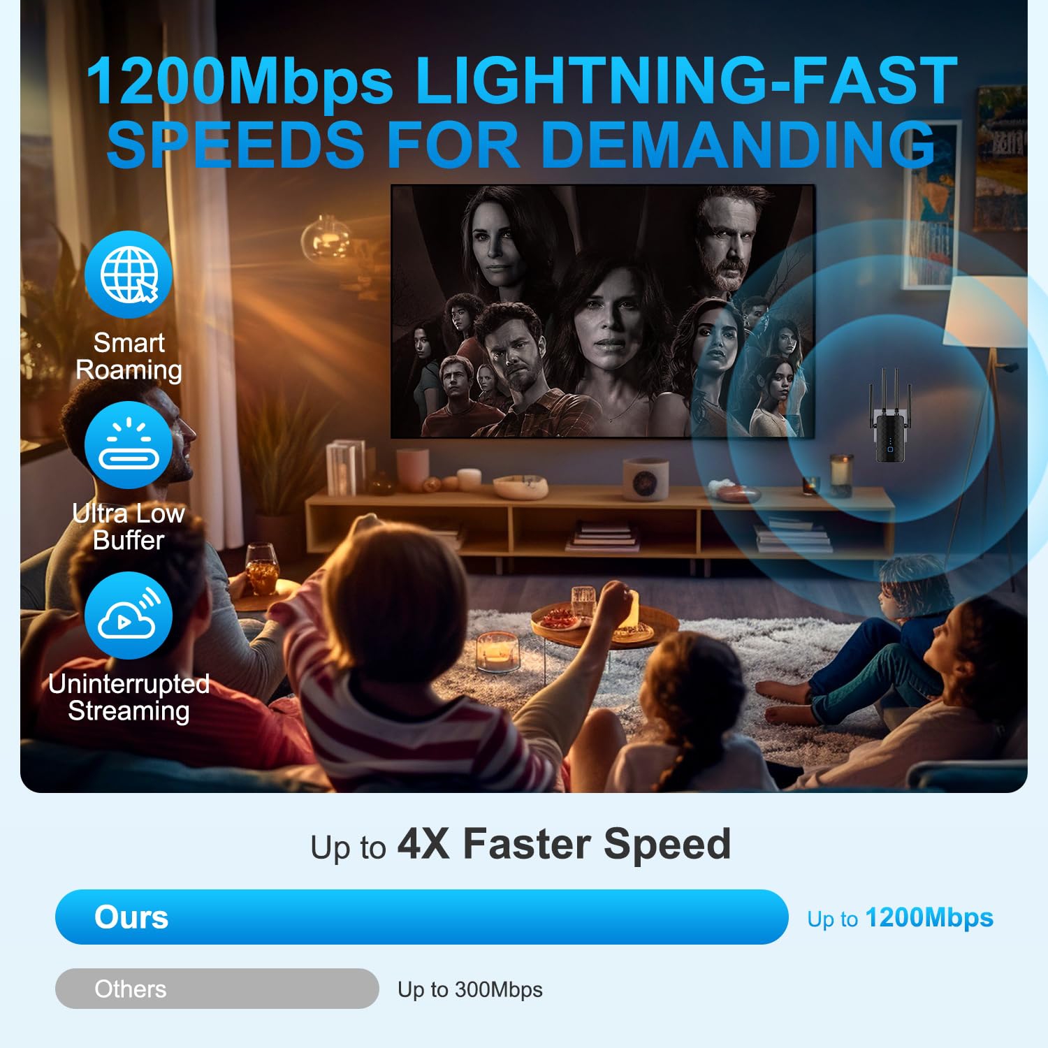 WiFi Extender Signal Booster for Home, Covers Up to 10000 Sq.ft and 36 Devices, 1200Mbps WiFi Booster, Dual Band 5.8GHz&2.4GHz, 1.2Gbps Home Signal