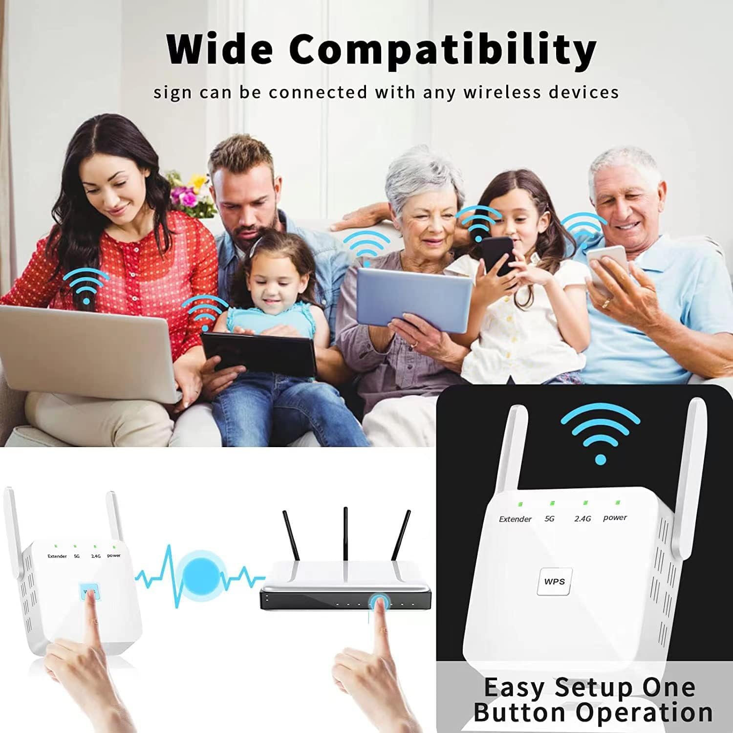 Faster WiFi Extender, WiFi Repeater, Covers Up to 10000 Sq.ft and 80 Devices, Internet Booster - with Ethernet Port, Quick Setup, Home Wireless