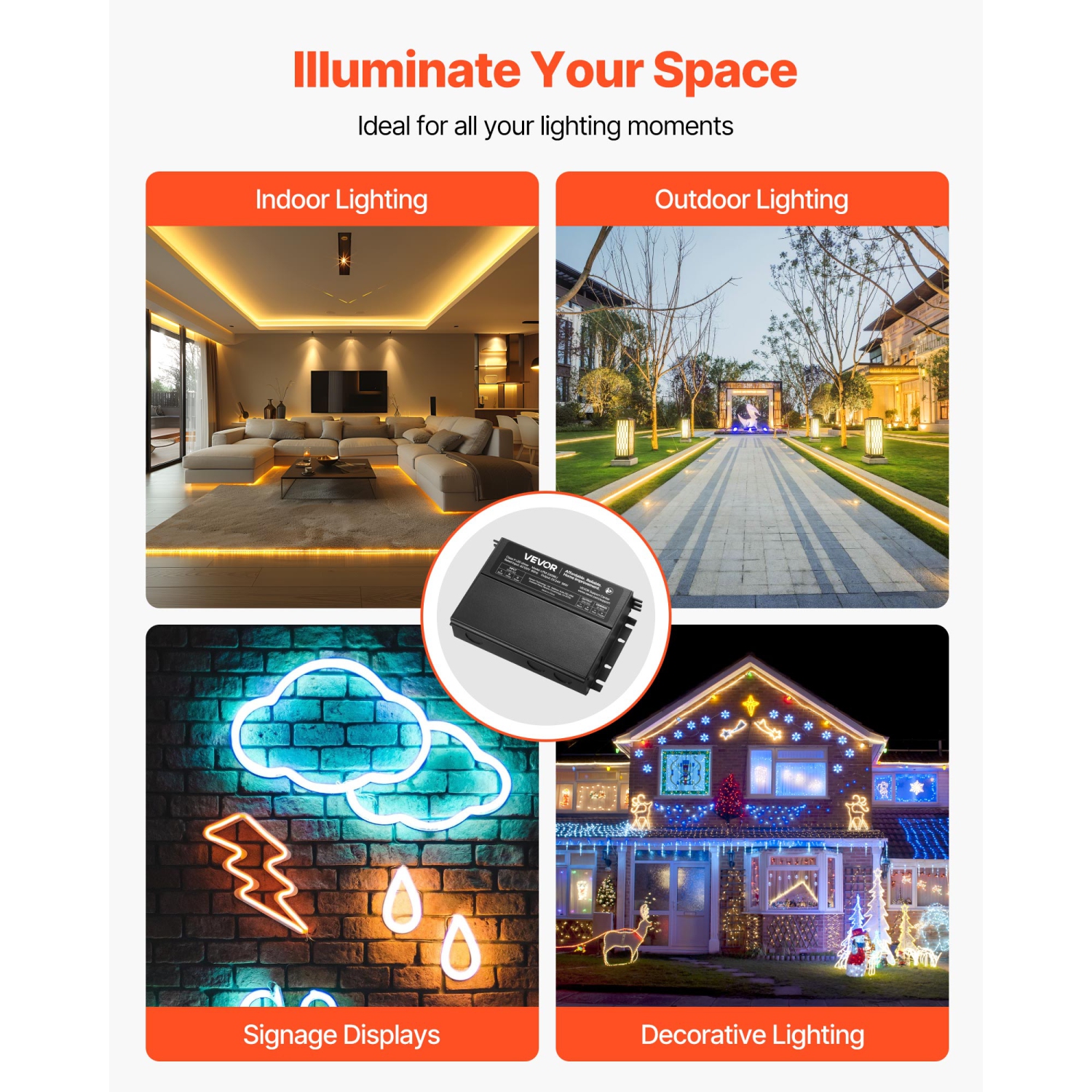 VEVOR 96W 24V Dimmable LED Driver,Triac/ELV/MLV AC to DC Power Supply Transformer for LED Strip Light, Smooth Flicker-Free Dimming,Compatible with