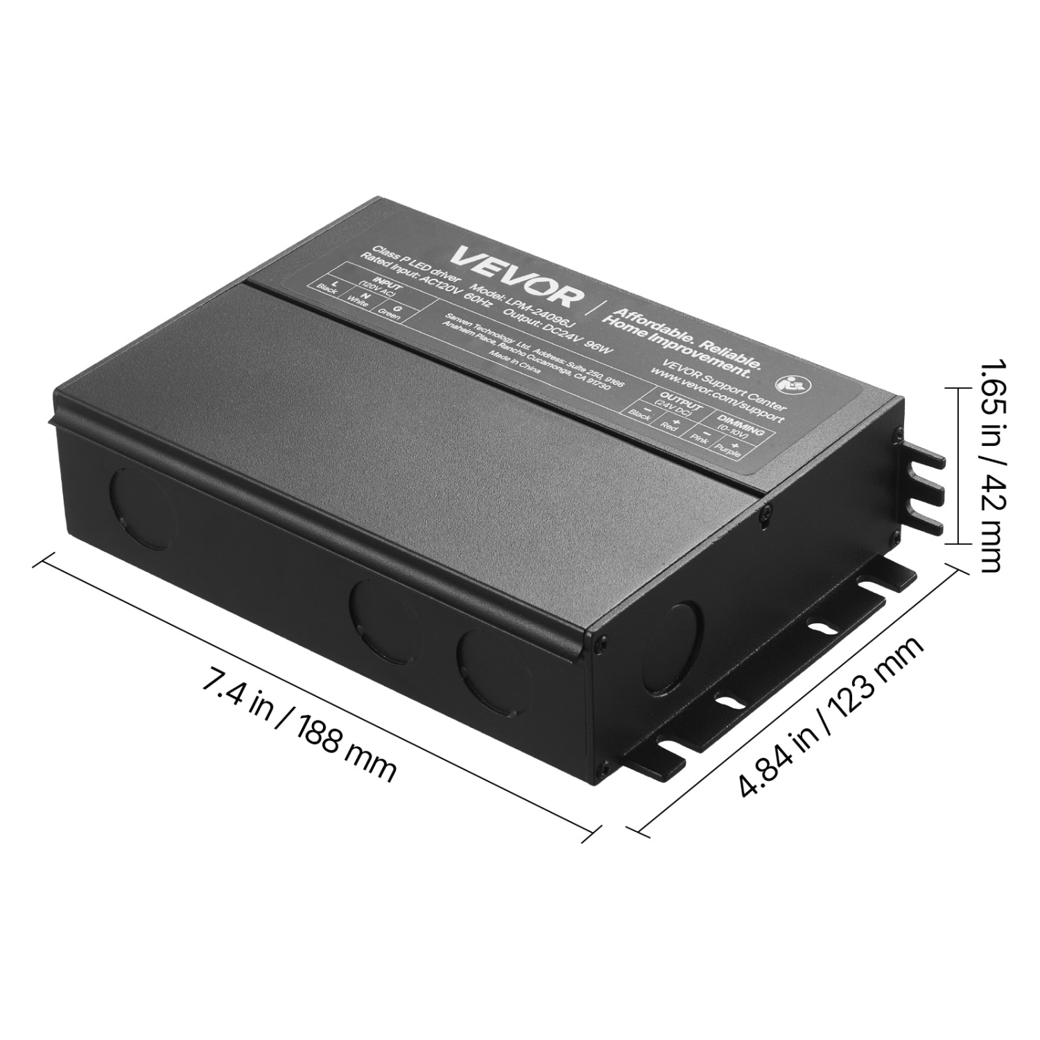 VEVOR 96W 24V Dimmable LED Driver,Triac/ELV/MLV AC to DC Power Supply Transformer for LED Strip Light, Smooth Flicker-Free Dimming,Compatible with