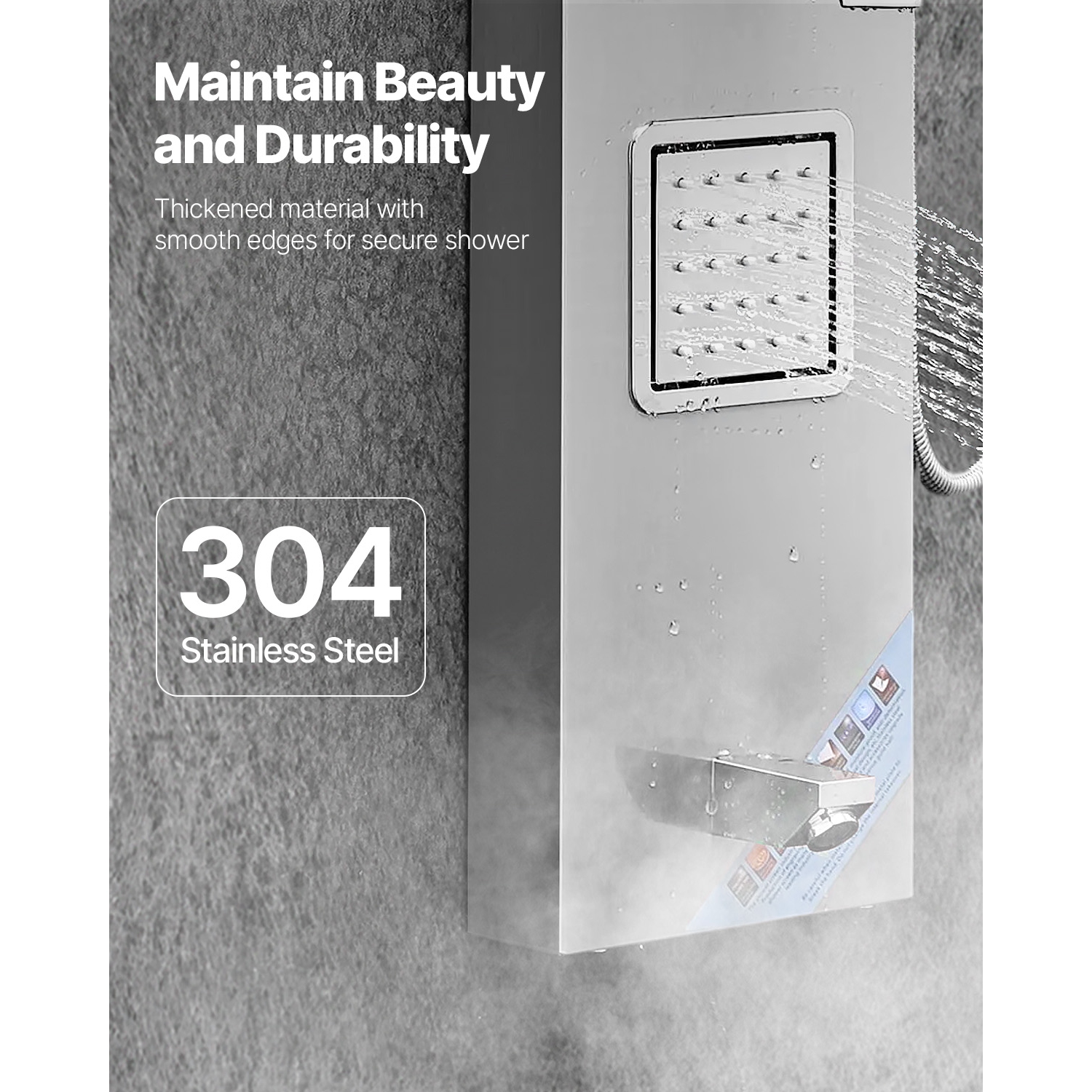 VEVOR Shower Panel Tower System with Rainfall Waterfall Shower Head, 53 in Brushed Stainless Steel Shower Column, 5-Function Faucet, Wall-Mount Rain