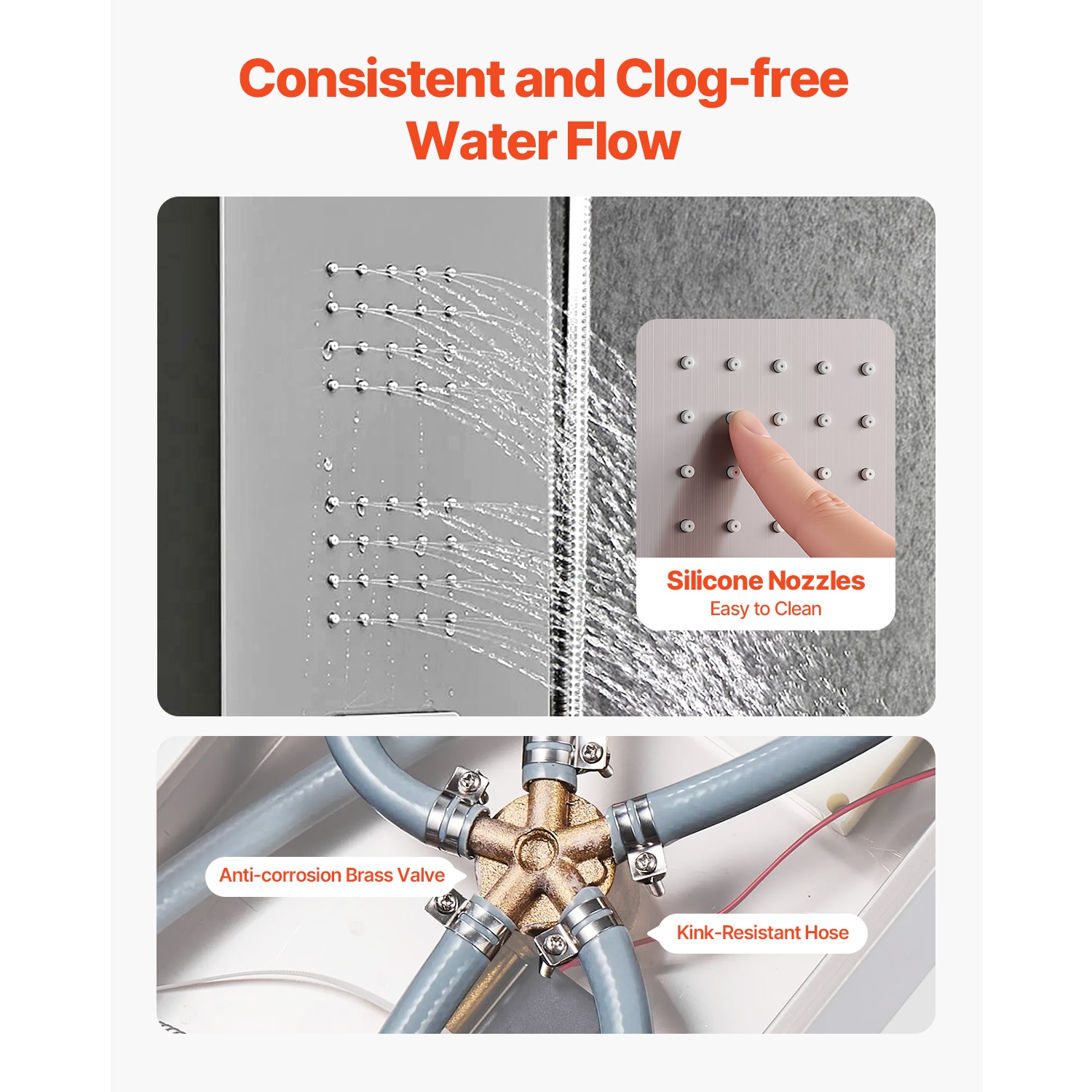 VEVOR Shower Panel Tower System with Rainfall Waterfall Shower Head, LED,53 in Brushed Stainless Steel Shower Column,5-Function Faucet, Wall-Mount