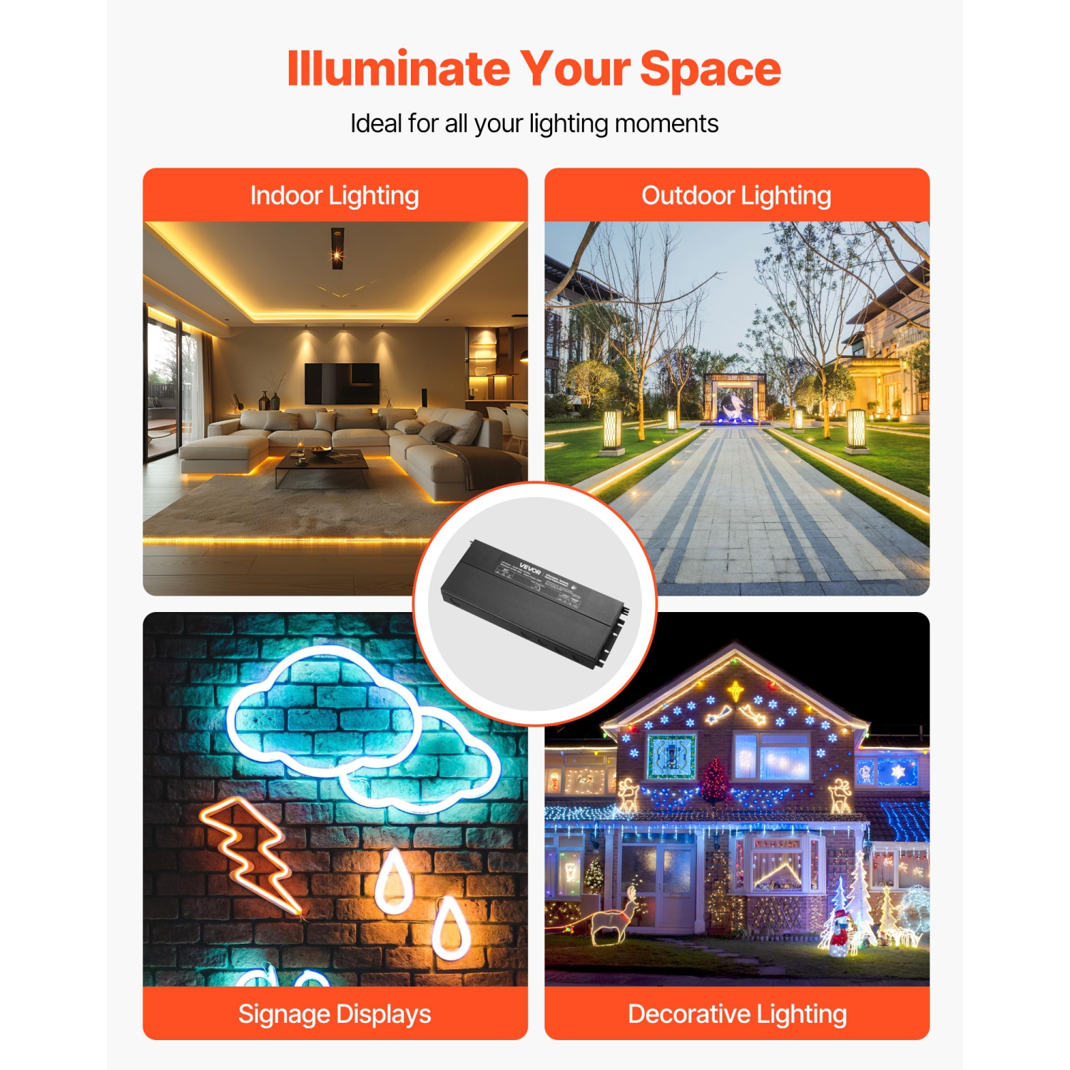 VEVOR 24V 288W Dimmable LED Driver,Triac/ELV/MLV AC to DC Power Supply Transformer for LED Strip Light, Smooth Flicker-Free Dimming,Compatible with