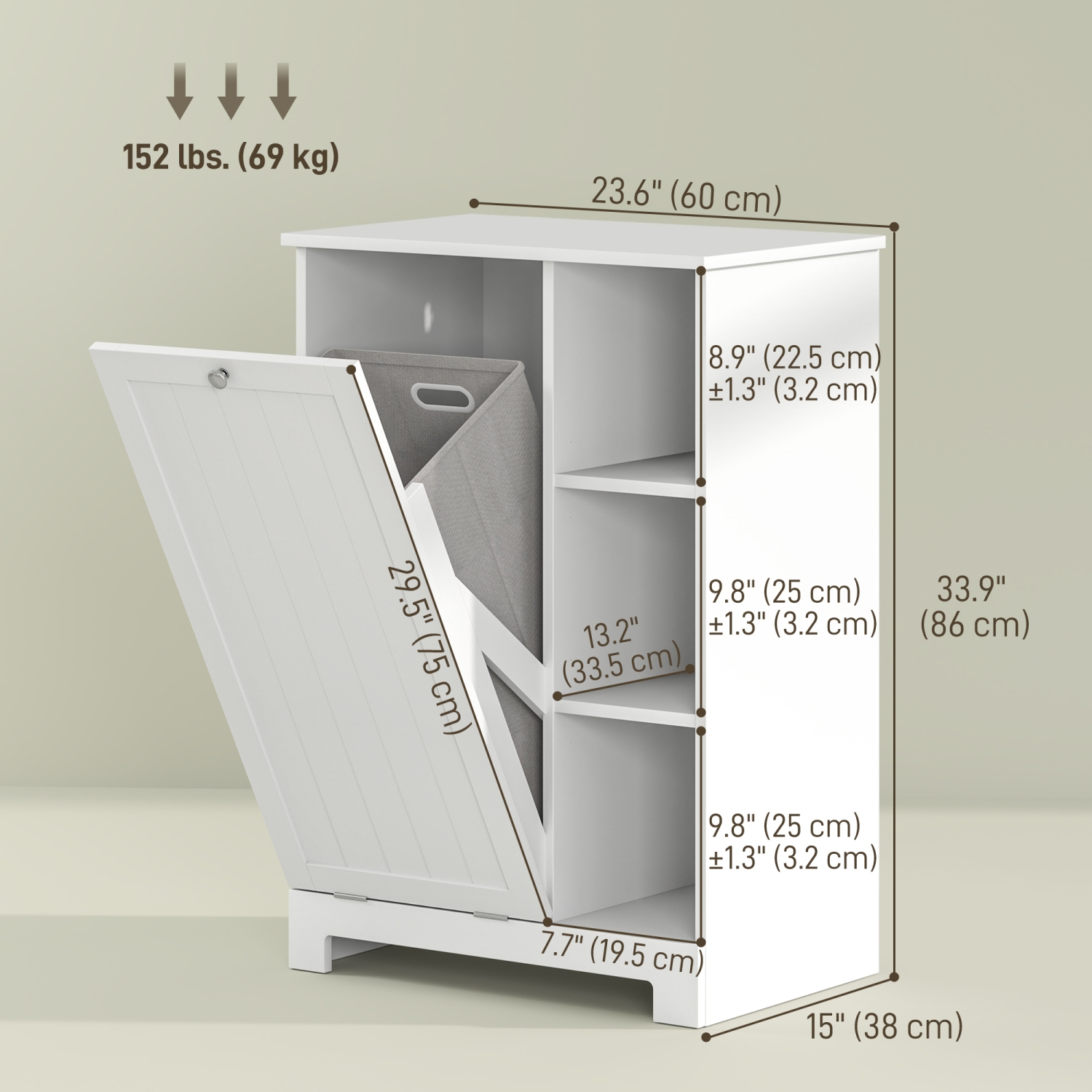 HOMCOM Laundry Cabinet with Removable Basket, Tilt Out Laundry Hamper with Adjustable Shelf and Open Compartments, Modern Bathroom Storage Cabinet,