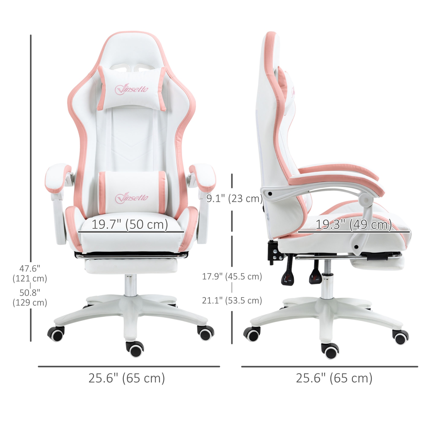 Fauteuil de jeu Vinsetto, fauteuil de bureau en similicuir en polyuréthane avec repose-pieds, roulettes pivotantes, dossier inclinable à 135°,