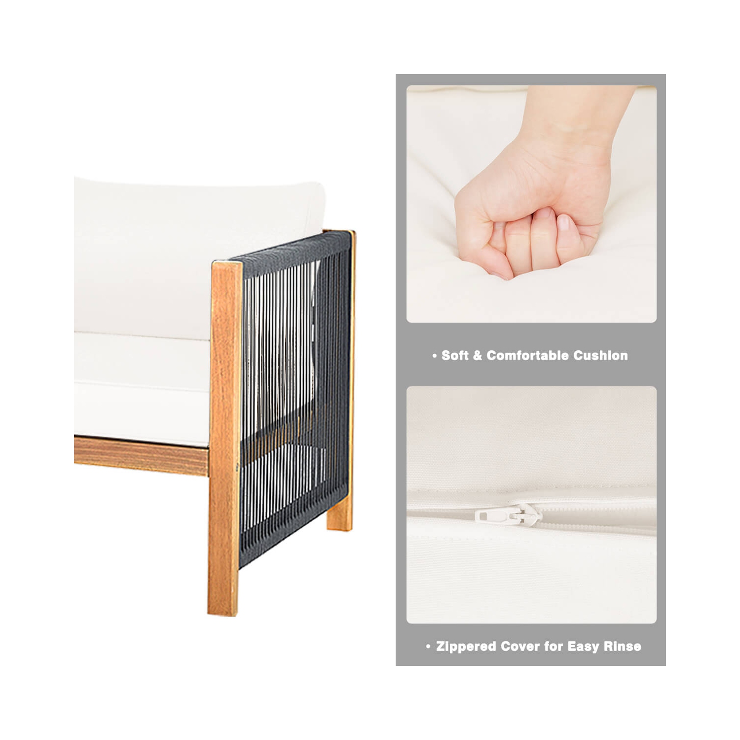 Costway 8 PCS Wood Outdoor Patio Furniture Set with Cushions White Red Cushion Cover Sets White+Red/Turquoise