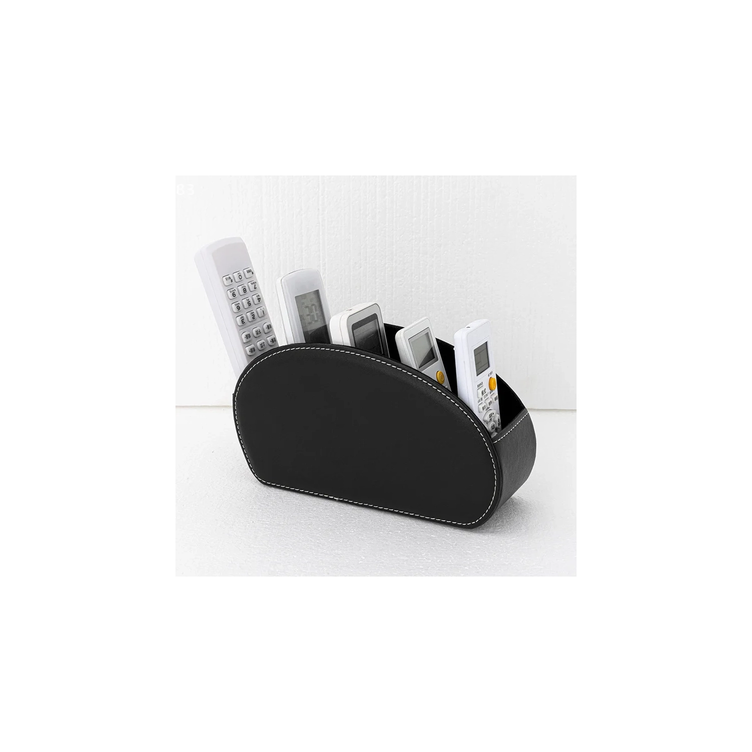 Boîte de rangement noire en polyuréthane à 5 compartiments pour la télécommande, les fournitures de bureau et les cosmétiques, étui multifonction de