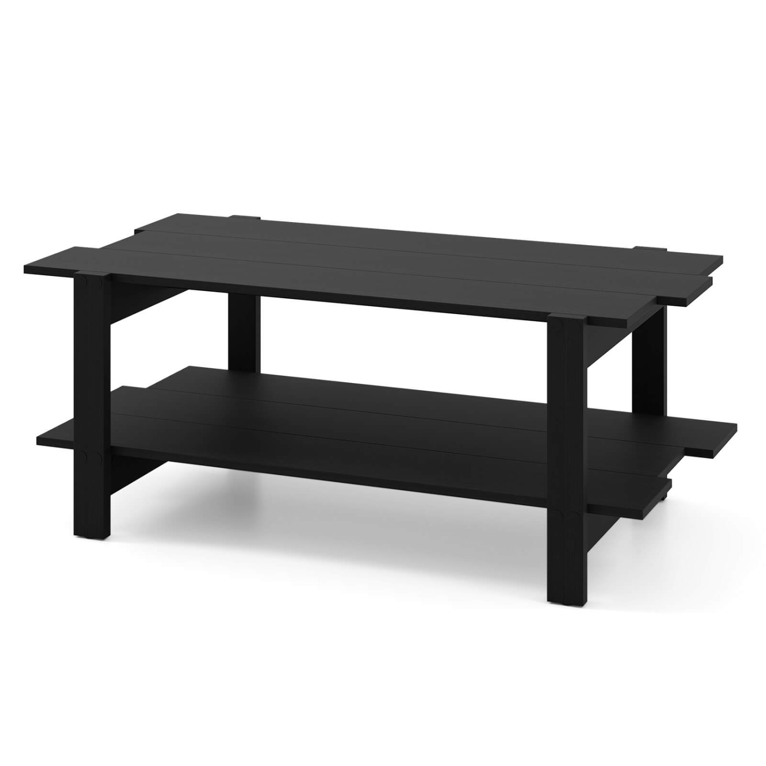 Table basse 2 niveaux de Costway, table basse irrégulière, tablette de rangement ouverte, table basse noyer/noir/brun/blanc