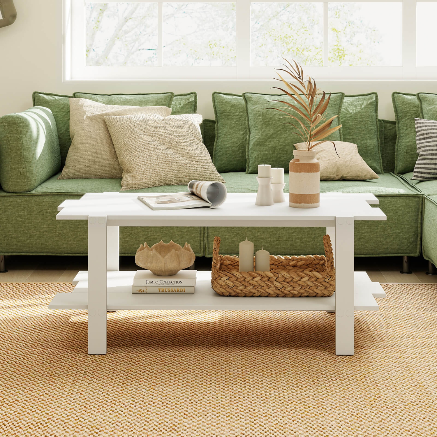 Table basse 2 niveaux de Costway, table basse irrégulière, tablette de rangement ouverte, table basse noyer/noir/brun/blanc