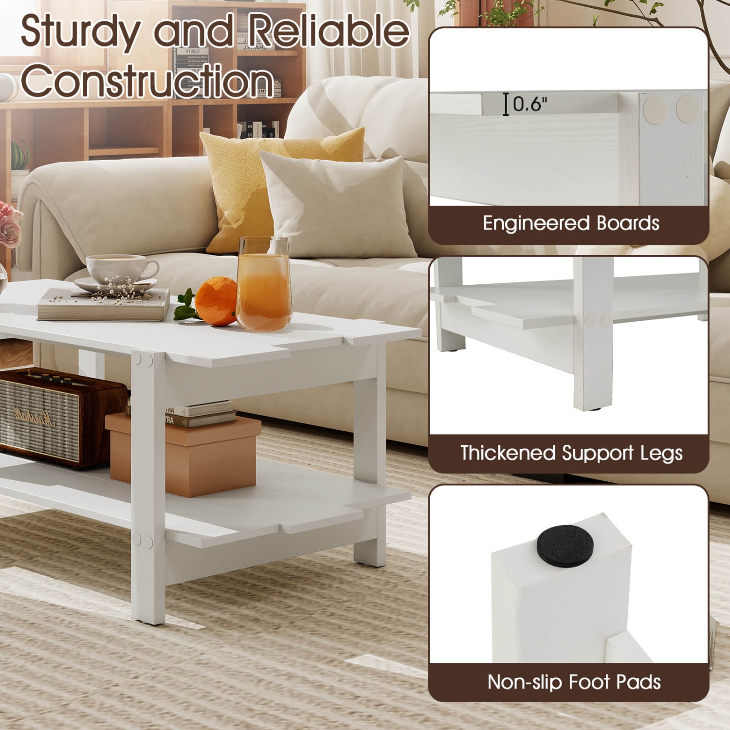 Table basse 2 niveaux de Costway, table basse irrégulière, tablette de rangement ouverte, table basse noyer/noir/brun/blanc