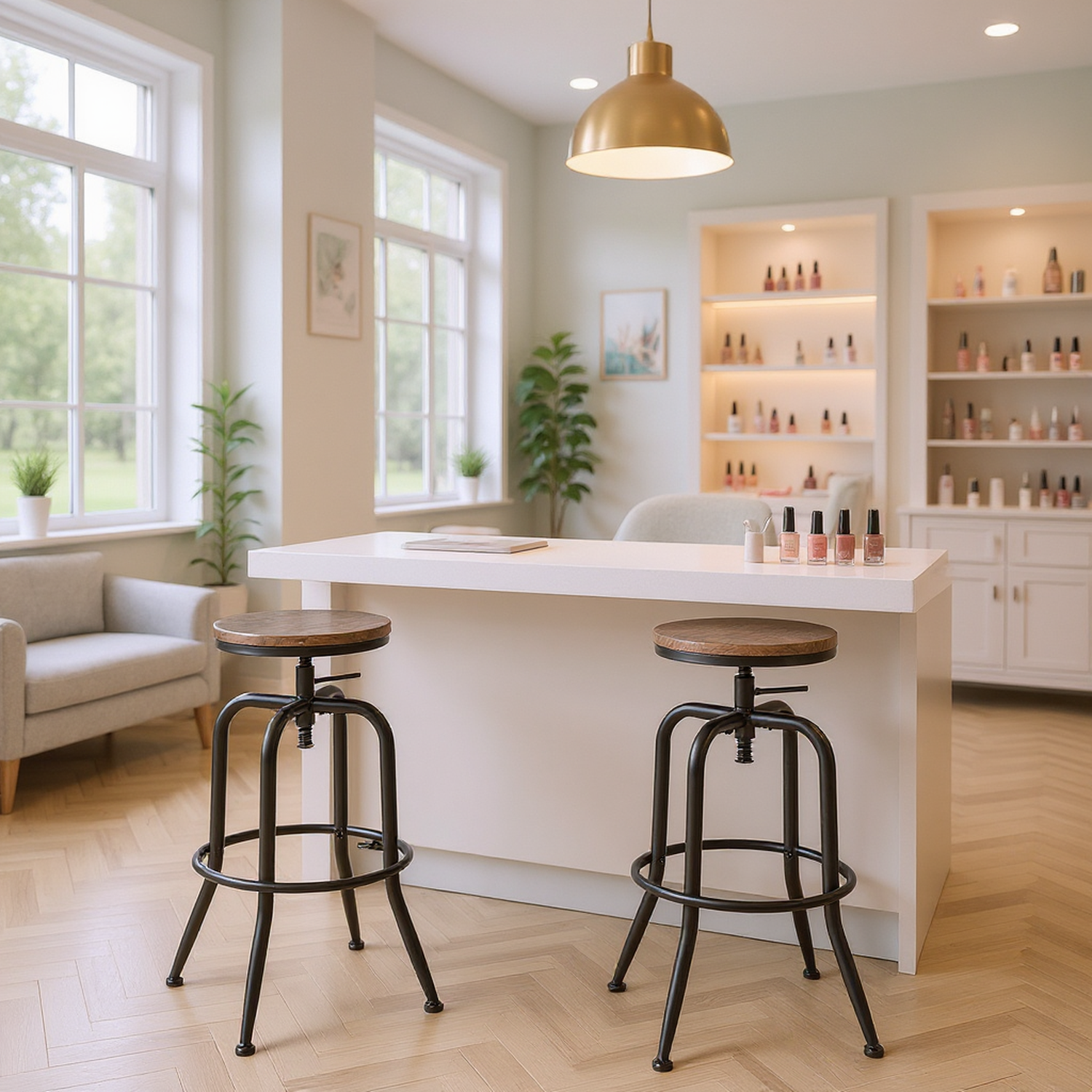 Homy Casa Set of 2 Salon Bar Stools with Adjustable Height and Comfortable Cushion for Nail Stations, Beauty Salons and Spa Lounges