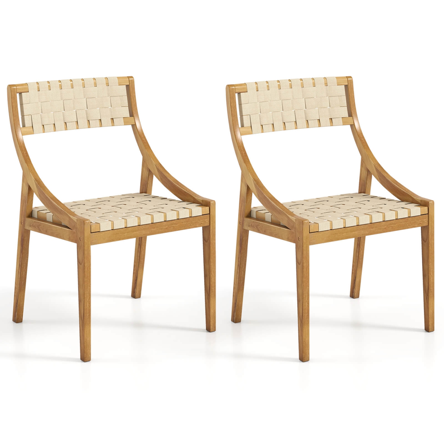 Costway 1/2/4 PCS Outdoor Dining Chair Teak Wood Armless Patio Chair with Webbing Seat & Backrest