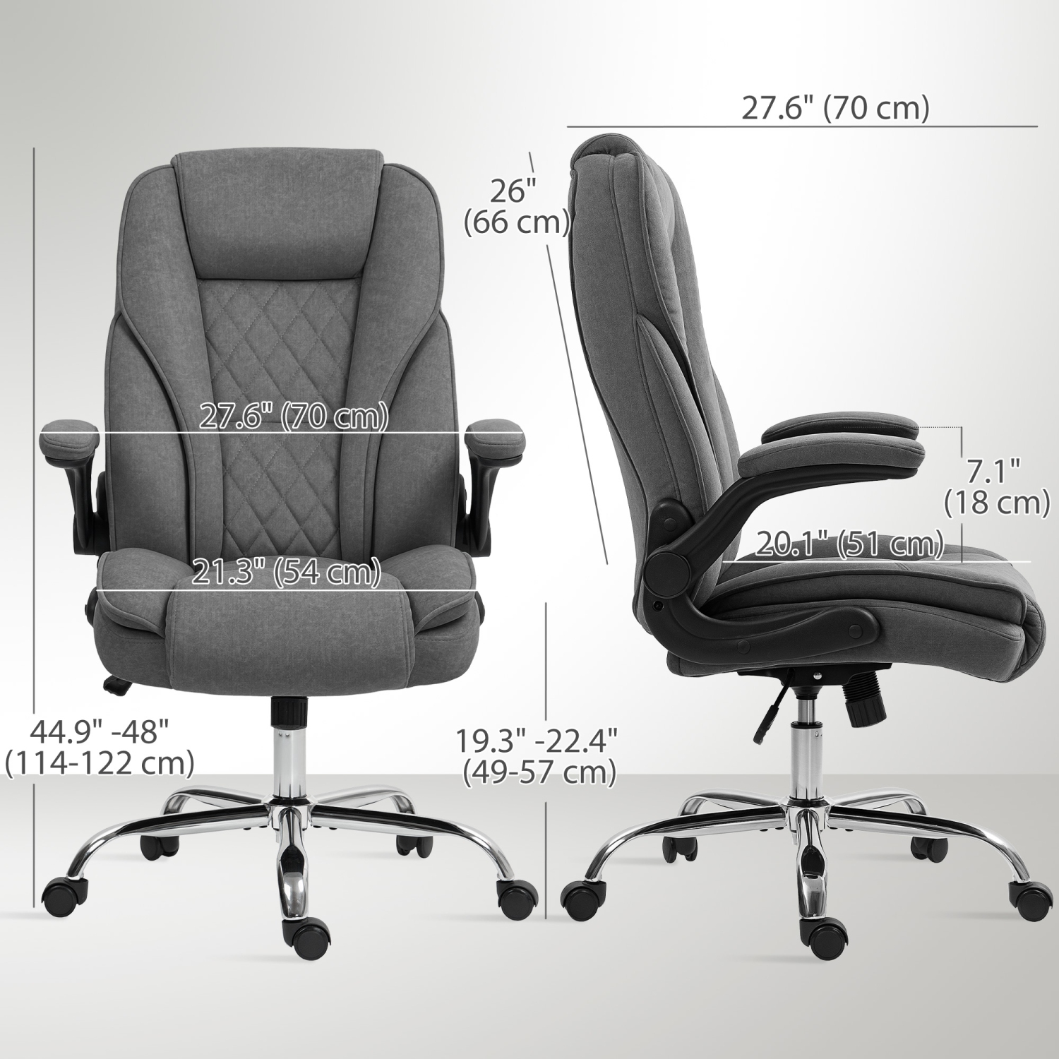 HOMCOM High Back Office Chair, Executive Desk Chair with Swivel Wheels, Flip-up Armrest, Adjustable Height, Modern Diamond Fabric Computer Gaming
