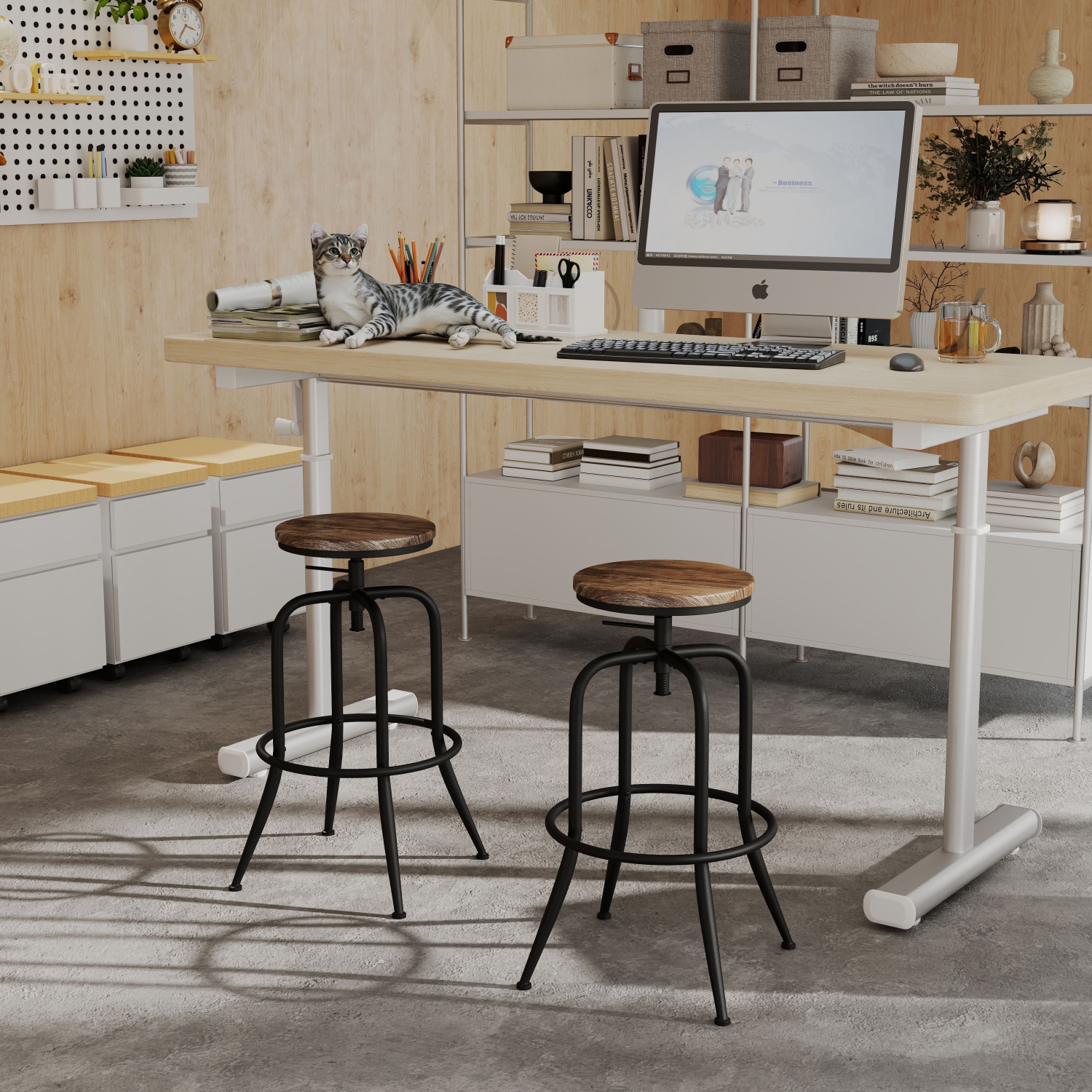 Homy Casa – Ensemble de 2 tabourets de bar industriels avec hauteur réglable et conception ergonomique pour les postes d'outils, les lignes