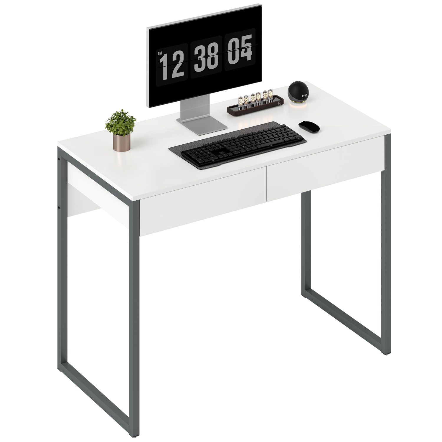 HOMCOM – Bureau d'ordinateur à lustre intense avec 2 tiroirs, bureau à domicile 39 x 20&nbsp;po pour petits espaces, table d'écriture moderne avec