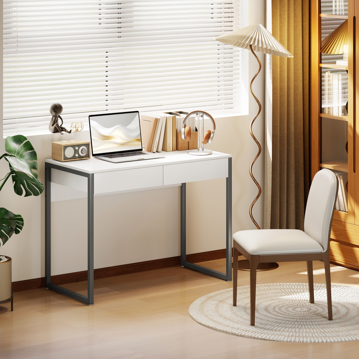 HOMCOM – Bureau d'ordinateur à lustre intense avec 2 tiroirs, bureau à domicile 39 x 20&nbsp;po pour petits espaces, table d'écriture moderne avec