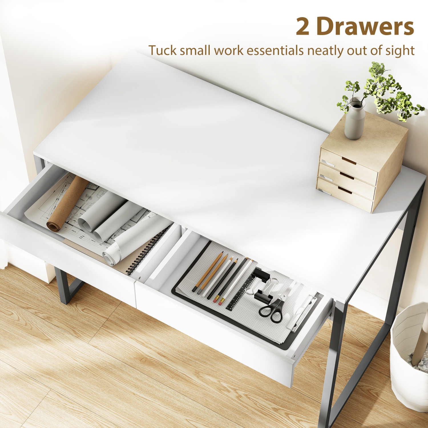 HOMCOM – Bureau d'ordinateur à lustre intense avec 2 tiroirs, bureau à domicile 39 x 20&nbsp;po pour petits espaces, table d'écriture moderne avec