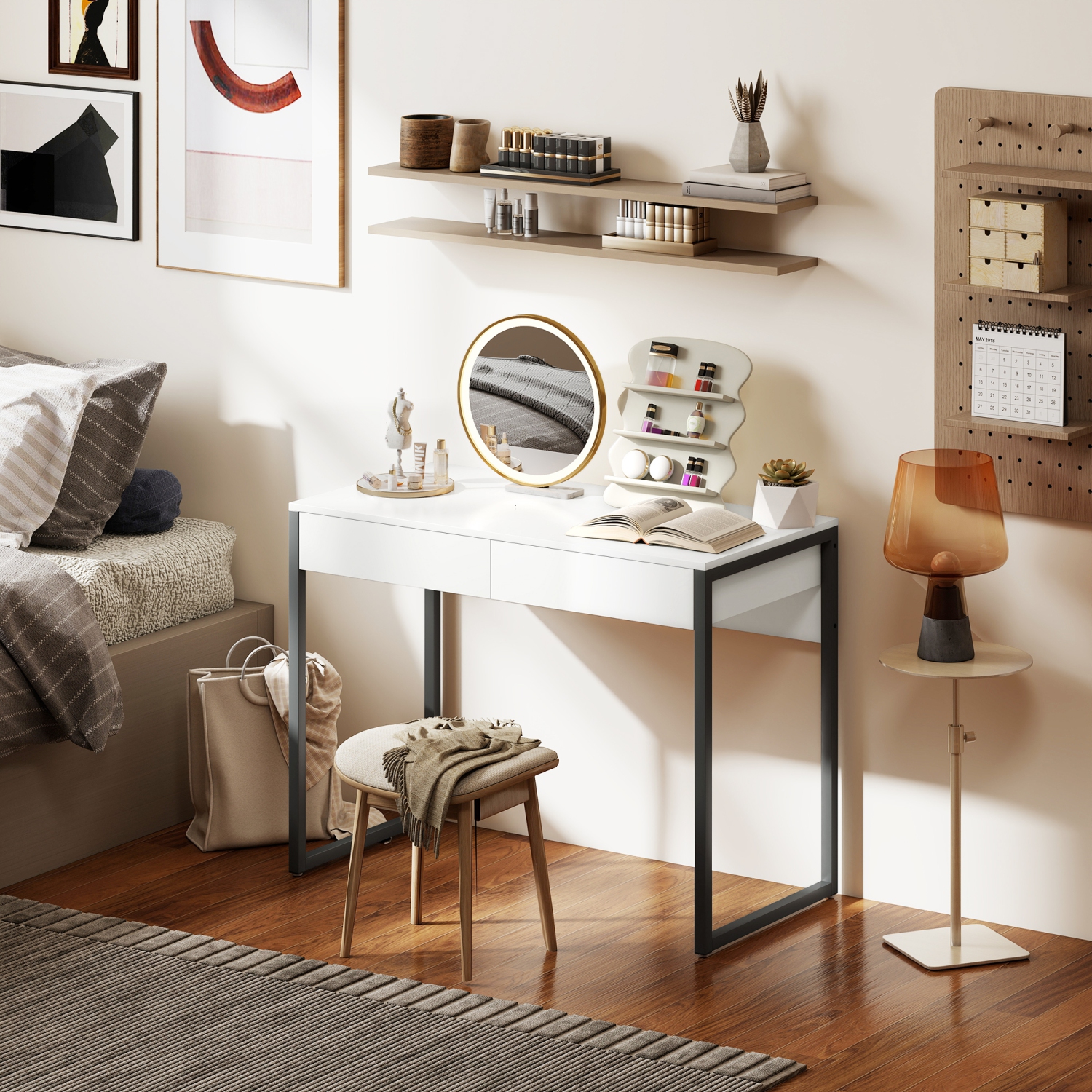 HOMCOM – Bureau d'ordinateur à lustre intense avec 2 tiroirs, bureau à domicile 39 x 20&nbsp;po pour petits espaces, table d'écriture moderne avec