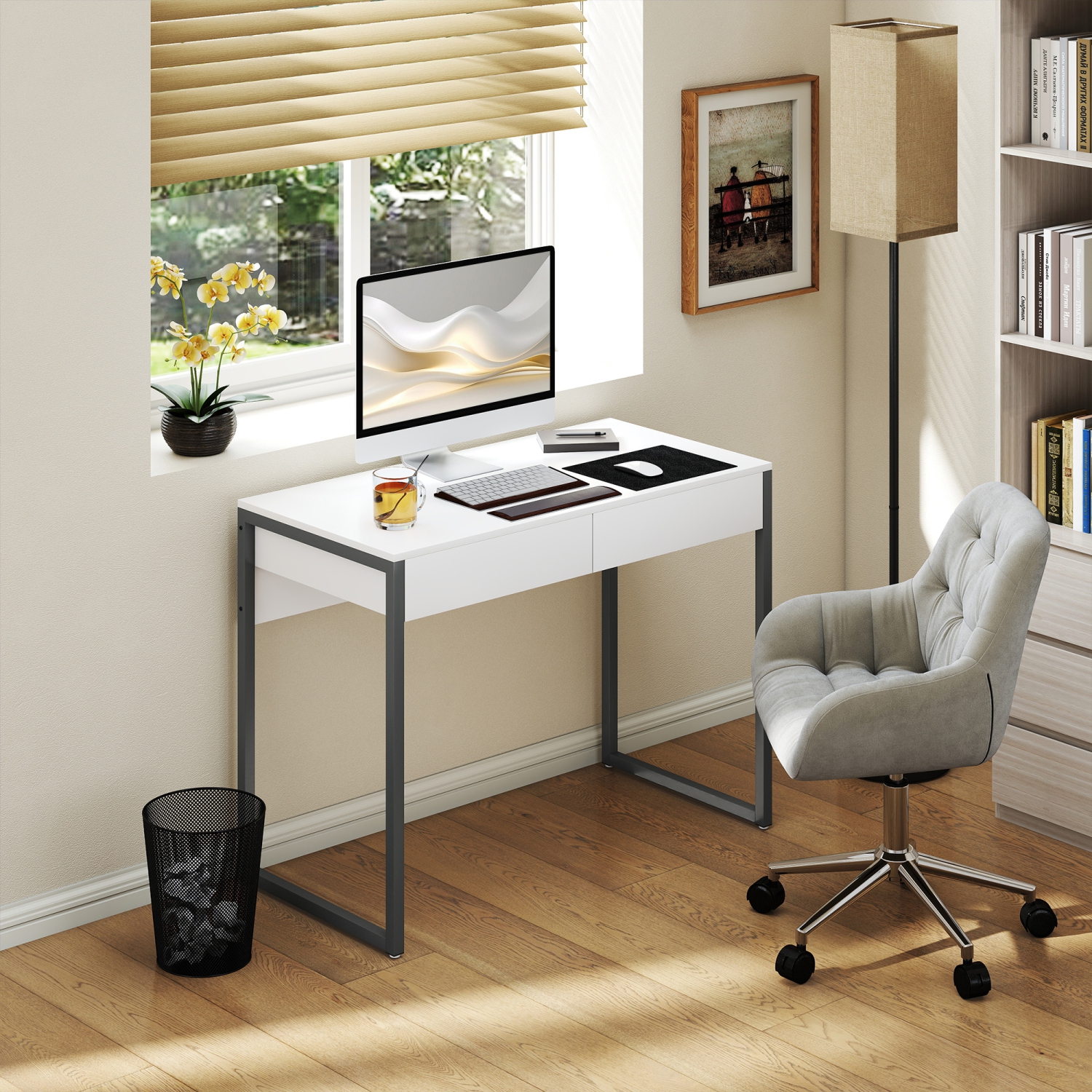 HOMCOM – Bureau d'ordinateur à lustre intense avec 2 tiroirs, bureau à domicile 39 x 20&nbsp;po pour petits espaces, table d'écriture moderne avec