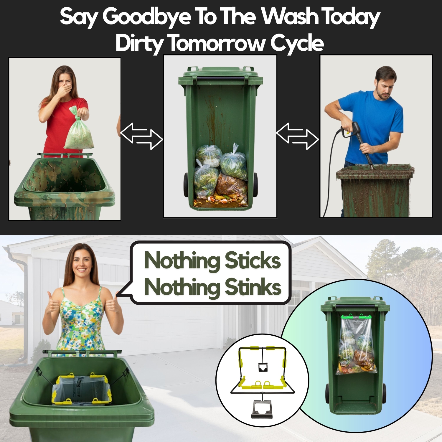 BagEZ Medium Garbage Can Bag Holder, 13x13 Inch, Fits 25–96 Gallon Bins, Compatible with 10–33 Gallon Liners, Prevents Waste Contact, for Bins with