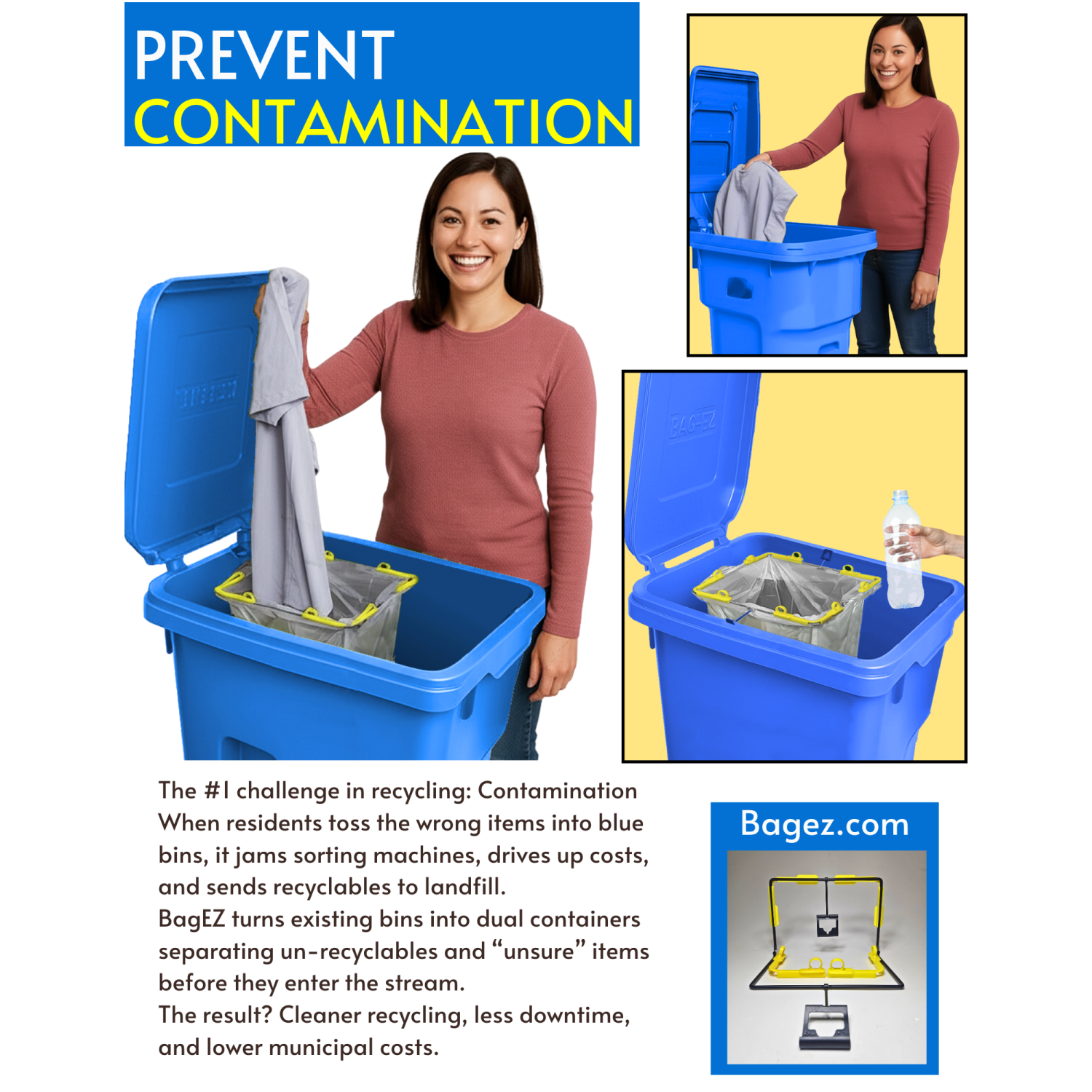 BagEZ Medium Garbage Can Bag Holder, 13x13 Inch, Fits 25–96 Gallon Bins, Compatible with 10–33 Gallon Liners, Prevents Waste Contact, for Bins with