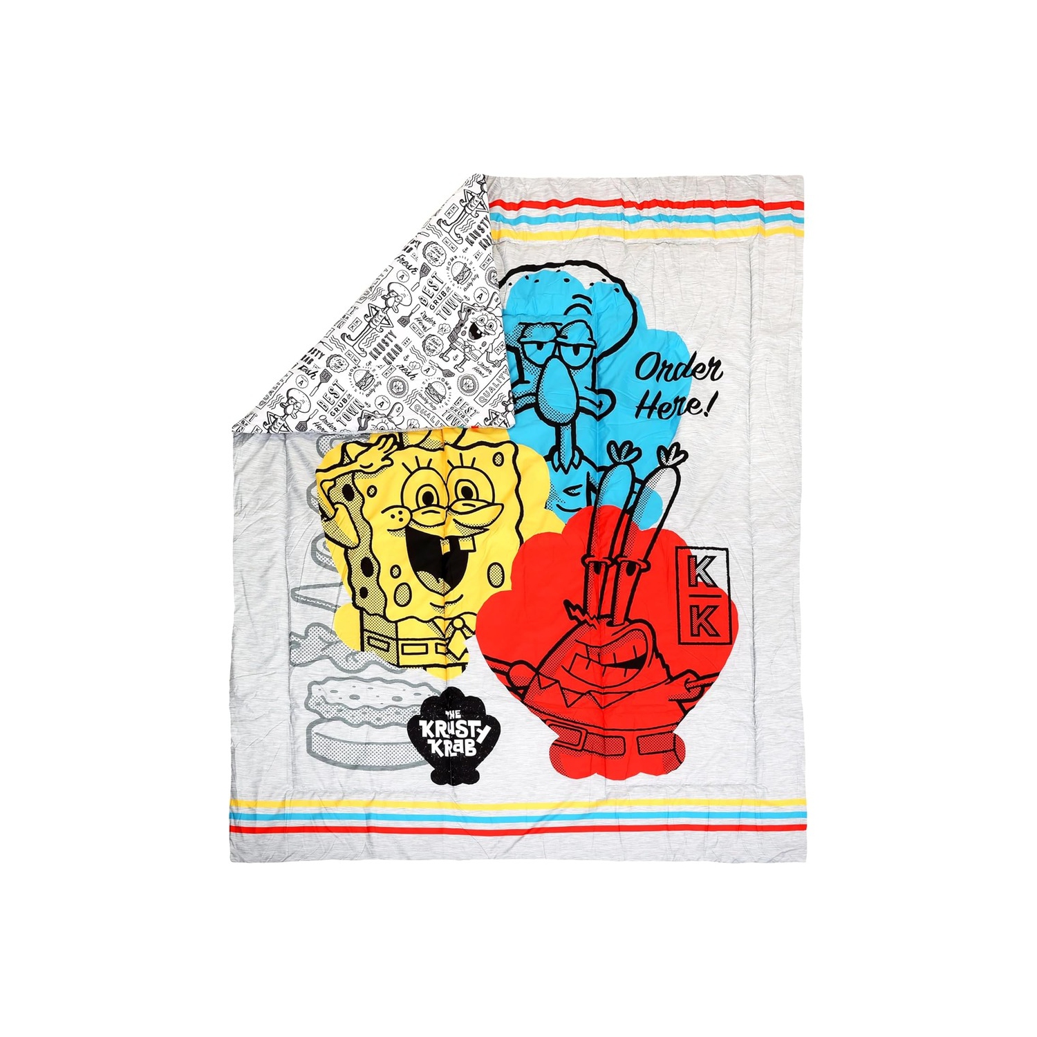 Ensemble de literie pour lit simple SpongeBob Squarepants – Ensemble 4 pièces pour enfants avec couvre-lit, drap-housse, drap plat et taie d'oreiller