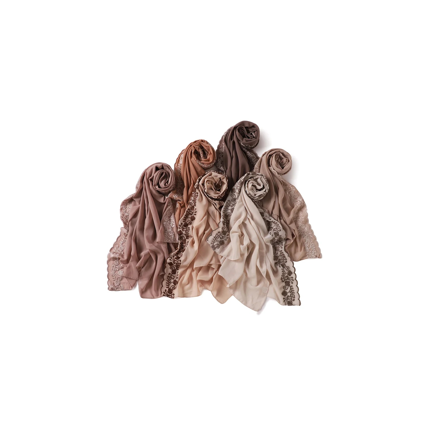 Brodery Lace Chiffon Hijabs pour femme Vine Heavy Pearl Industry Edge Long Scarf Light Scarf châle Shawl Turban Ramadan