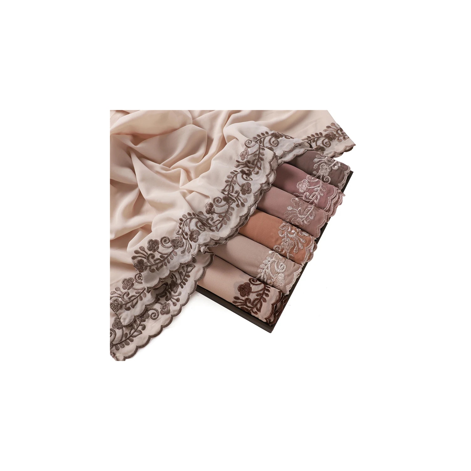 Brodery Lace Chiffon Hijabs pour femme Vine Heavy Pearl Industry Edge Long Scarf Light Scarf châle Shawl Turban Ramadan