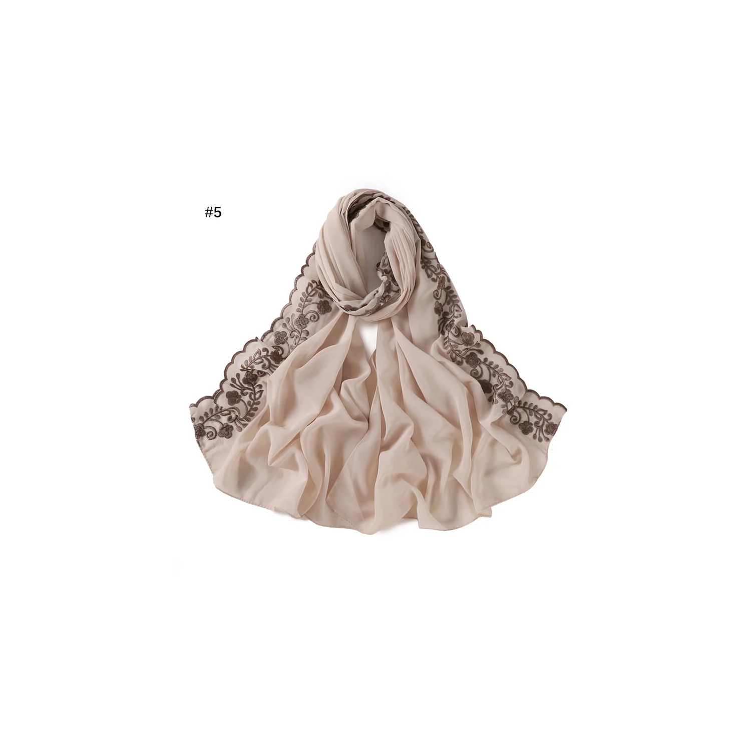 Embroidery Lace Chiffon Hijabs for women Vine Heavy Pearl Industry Edge Long Scarf Light Scarf Headscarf Shawl Turban Ramadan