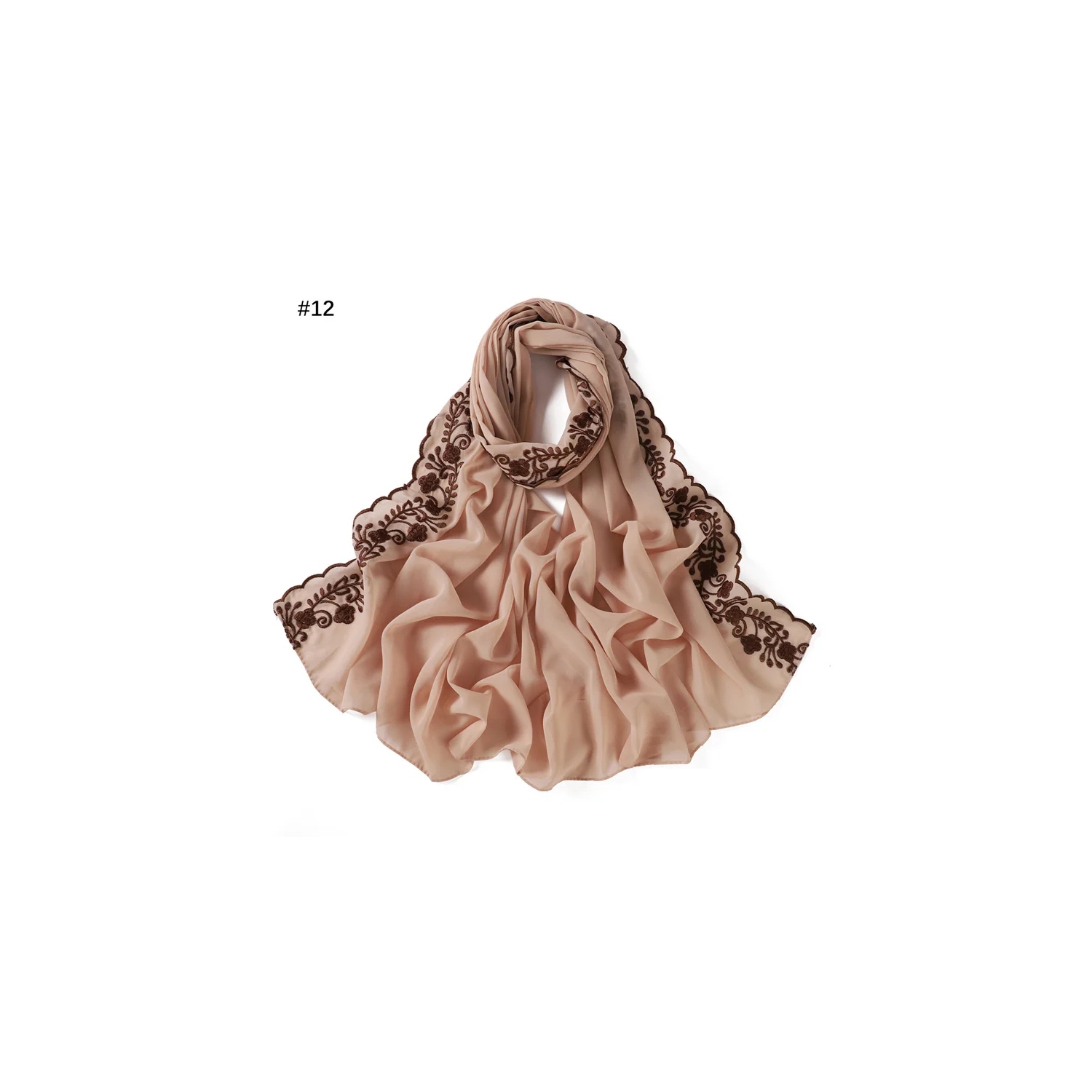 Embroidery Lace Chiffon Hijabs for women Vine Heavy Pearl Industry Edge Long Scarf Light Scarf Headscarf Shawl Turban Ramadan