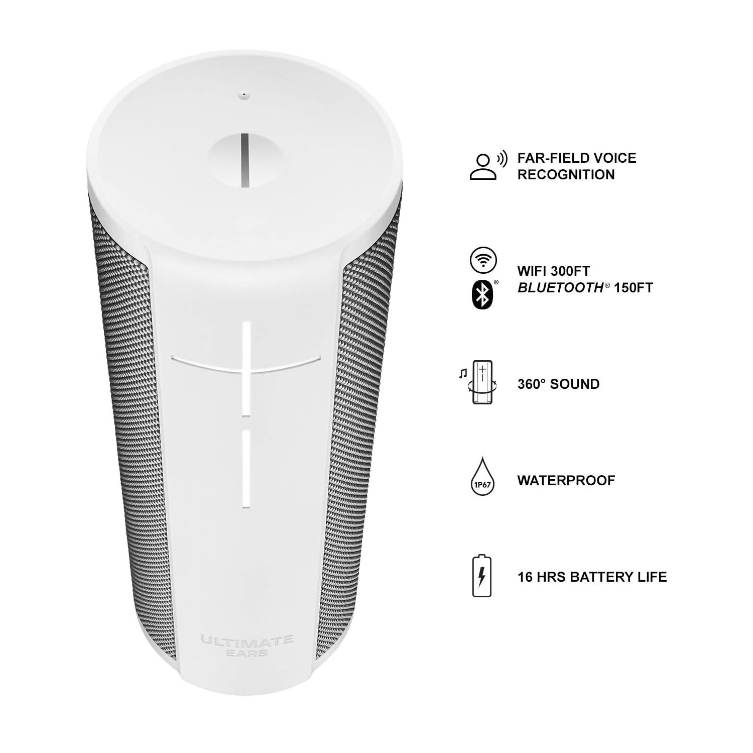 Remis à neuf - Haut-parleur portatif Wi-Fi/Bluetooth MEGABLAST d'Ultimate Ears avec commande vocale mains libres Alexa d'Amazon (étanche) - Blizzard