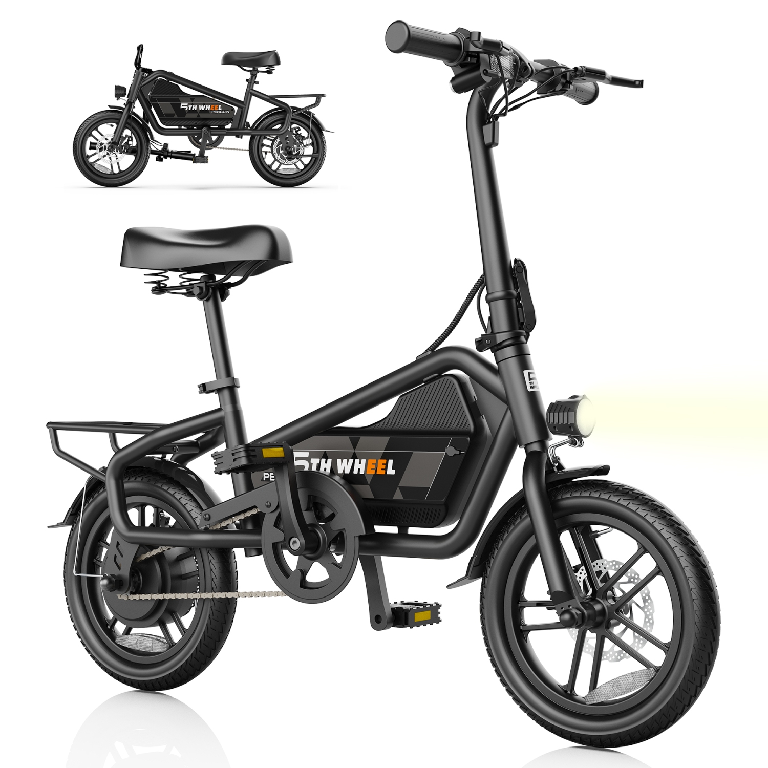 5E WHEEL 650&nbsp;W Puissant vélo électrique pliable&nbsp;: Gamme 40&nbsp;km, vitesse 32&nbsp;km/H, freins à double disque et éclairage intégré pour