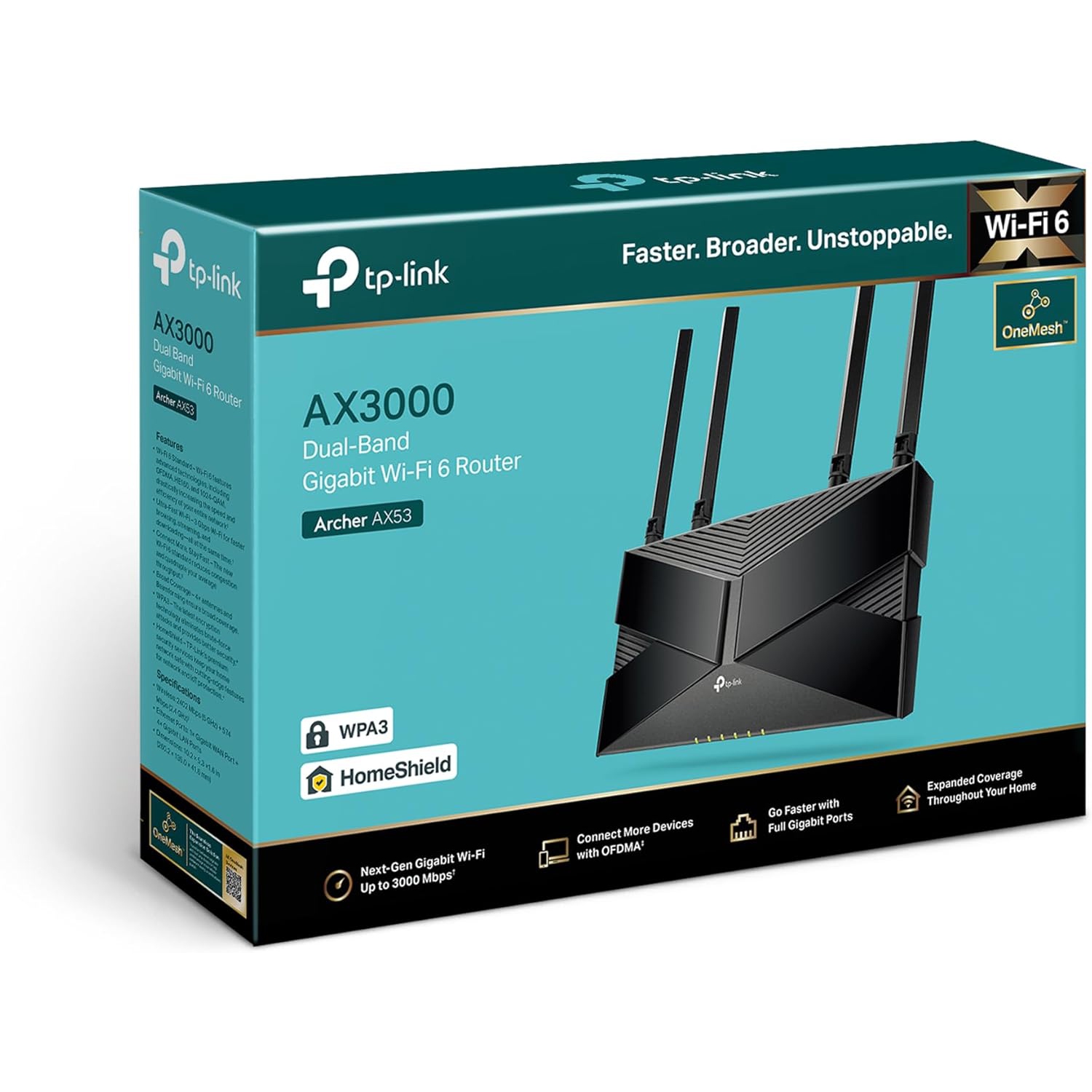 TP-Link AX3000 WiFi 6 Router – Dual Band Gigabit Wireless Internet Router, EasyMesh Compatible, VPN Server/Client, HomeShield Security,...