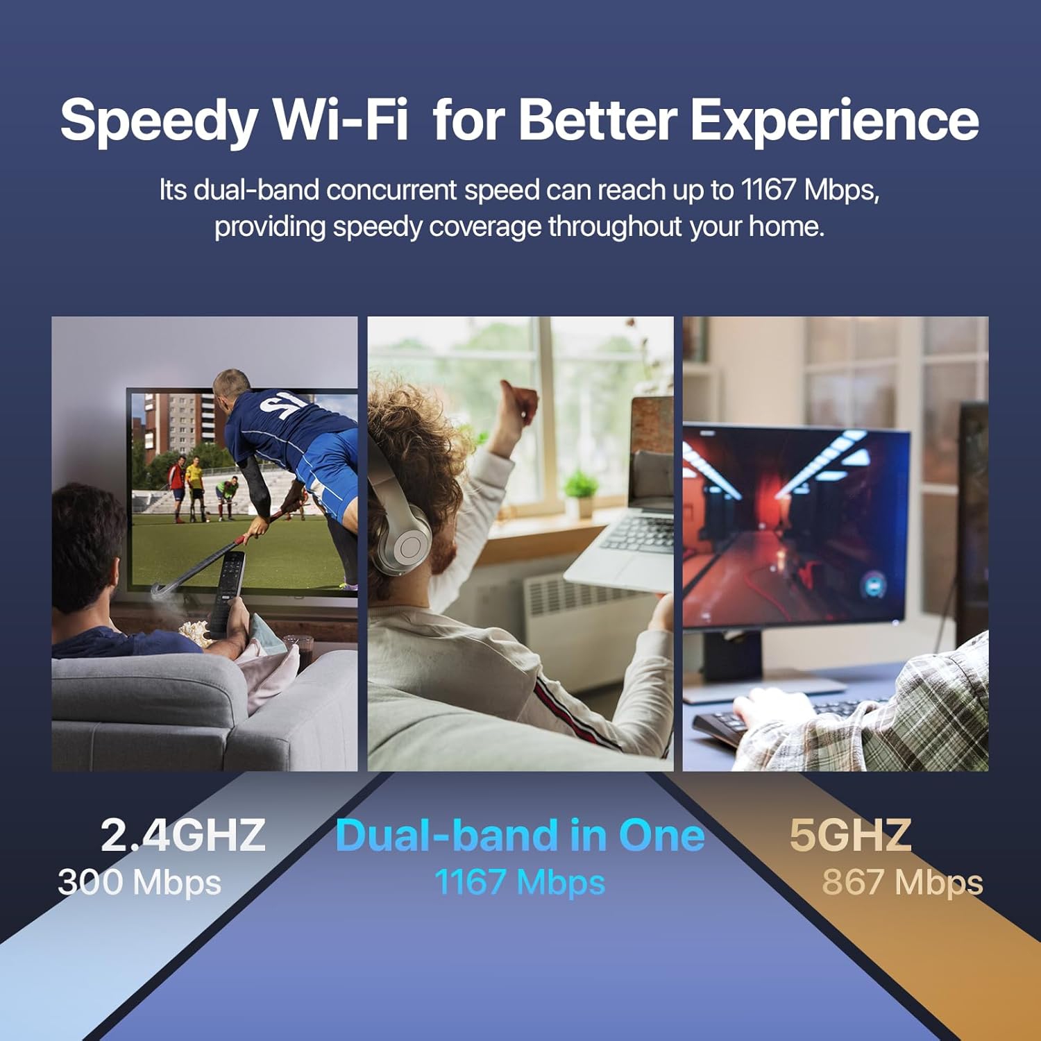 Tenda AC1200 Gigabit WiFi Router AC8 – Dual Band Router for Wireless Internet, 3 x GE Ports, 4x6dBi Antennas, MU-MIMO, IPv6, Guest WiFi, Access Point