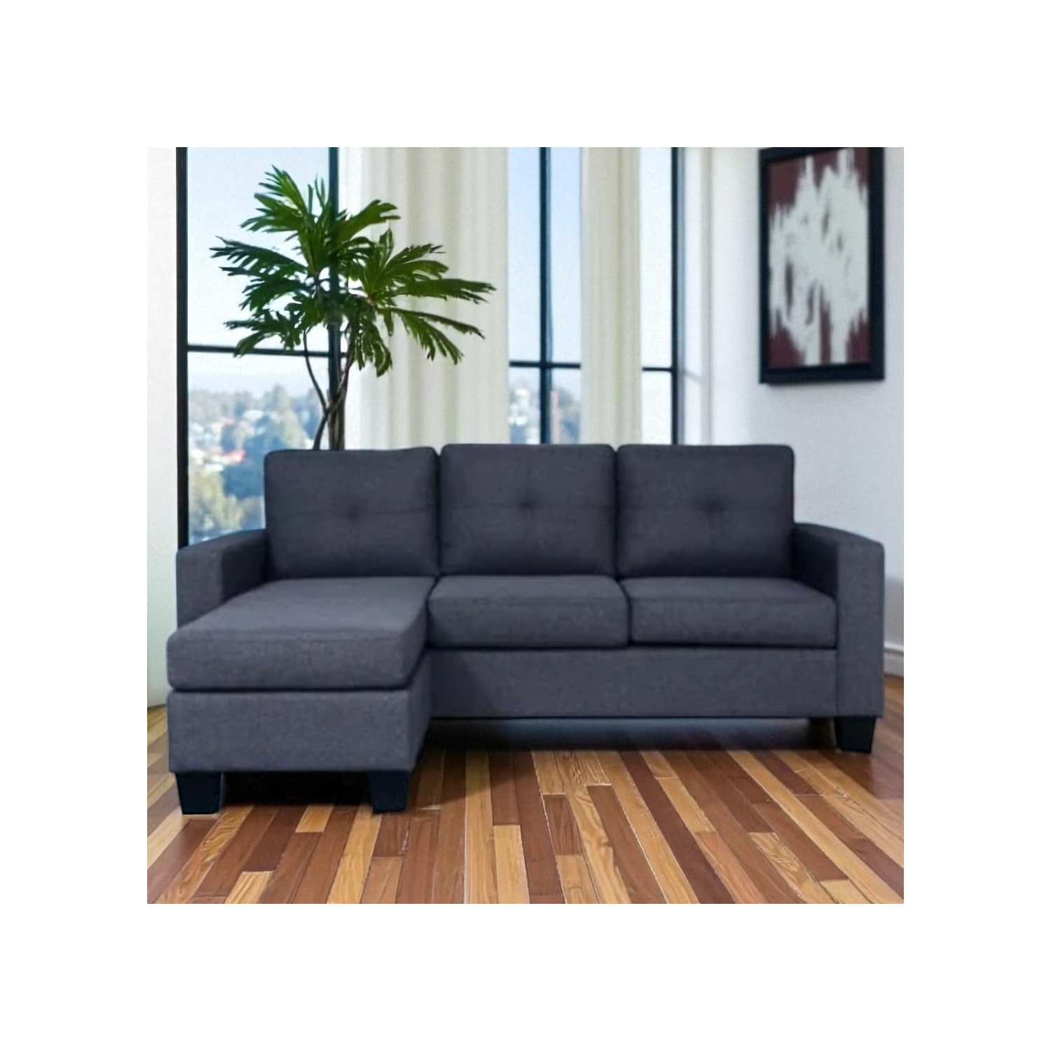 Canapé modulaire recouvert de tissu Emma de Cosmic Homes avec fauteuil réversible – Gris | Ensemble de meubles de salon pour petits espaces