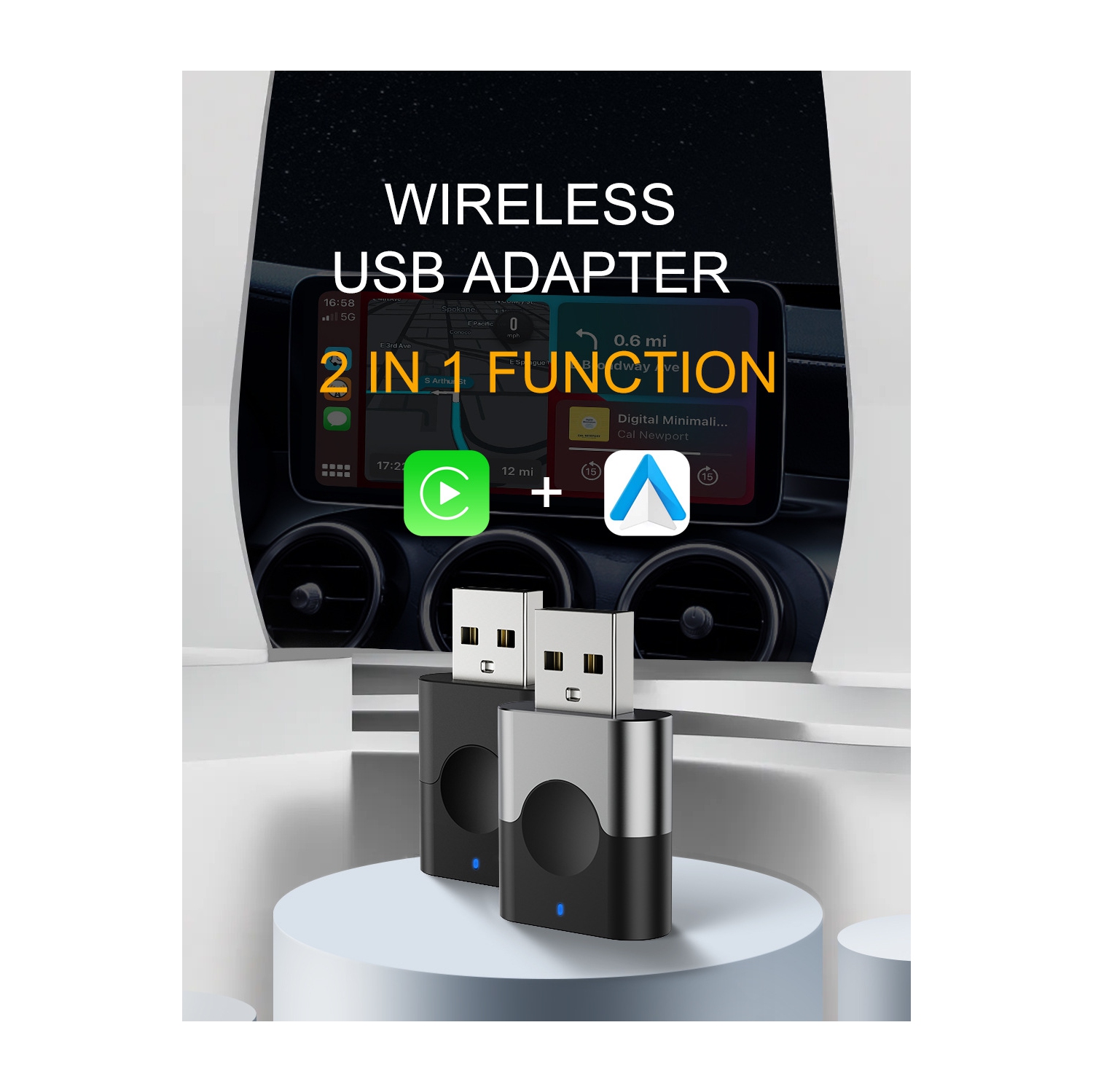 Mini adaptateur pour l'auto, filaire à sans fil, prêt à l'emploi, boîte de connexion CarPlay automatique, prise en charge des mises à jour OTA