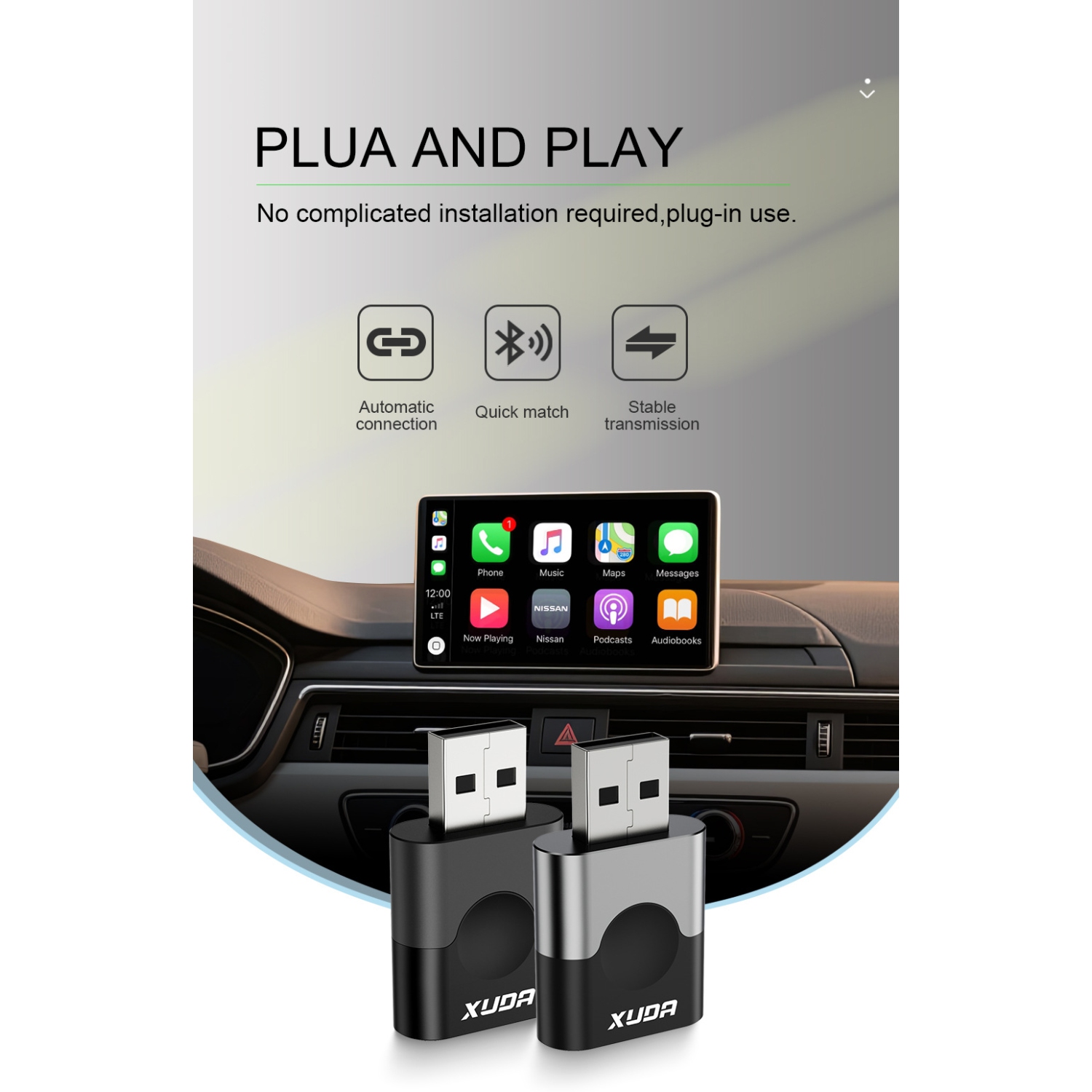 Mini adaptateur pour l'auto, filaire à sans fil, prêt à l'emploi, boîte de connexion CarPlay automatique, prise en charge des mises à jour OTA